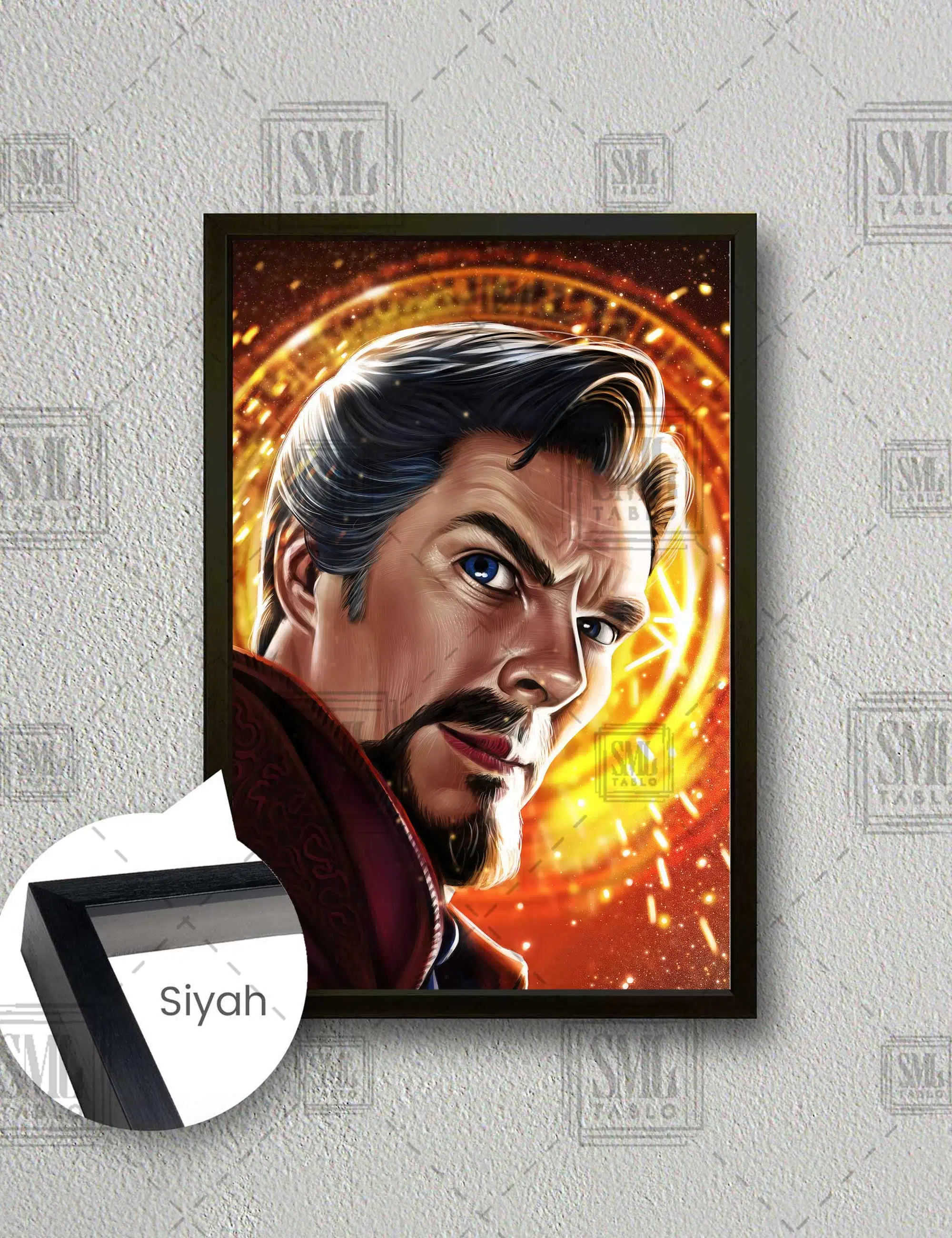 Doctor Strange Djital Çizimi Süper Kahraman Dikey Çerçeveli Kanvas Tablo - Siyah