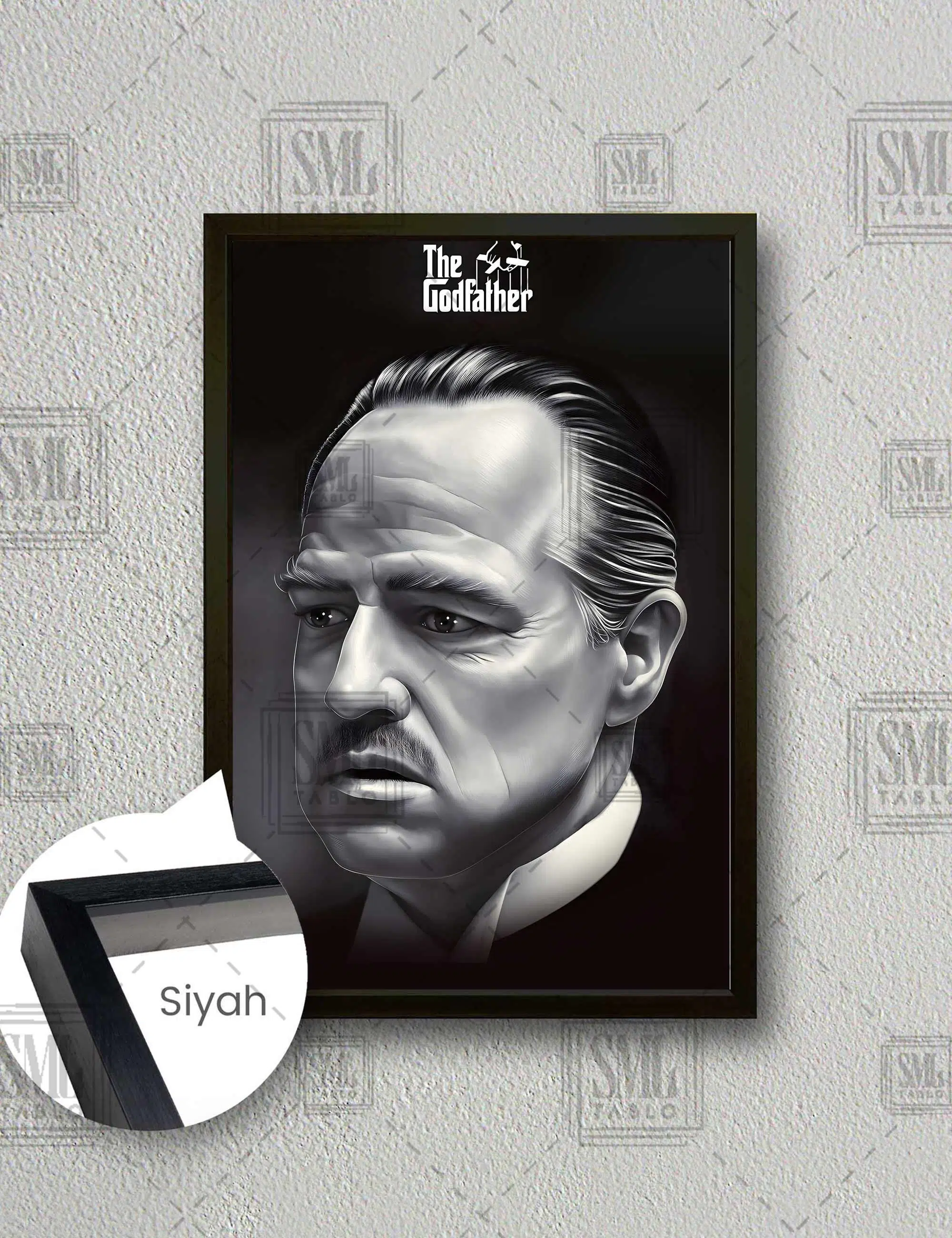 Don Carleone Godfather Baba Filmi Dijital Çizimi Art Dikey Çerçeveli Kanvas Tablo - Siyah