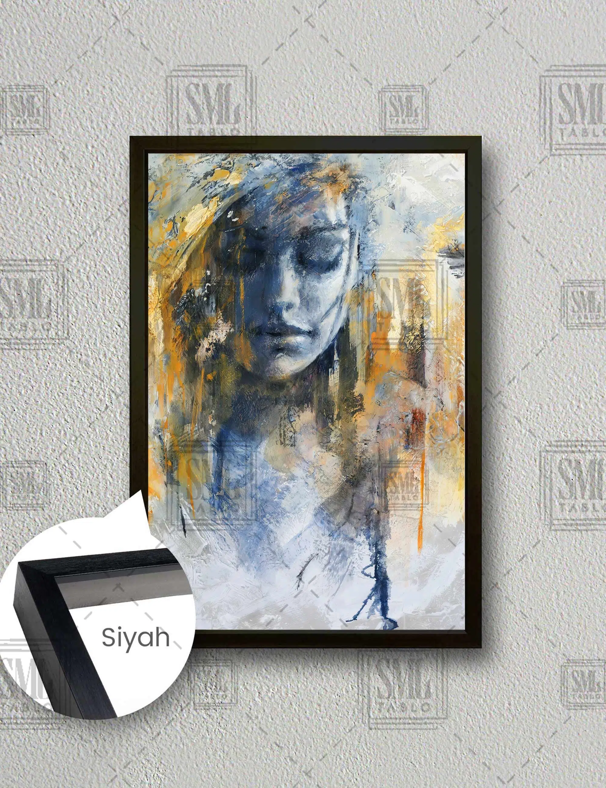 Duvar Resmi Grafiti Üzgün Kadın Fırça Ve Boya İzleri Sokak Sanatı Dikey Çerçeveli Kanvas Tablo - Siyah