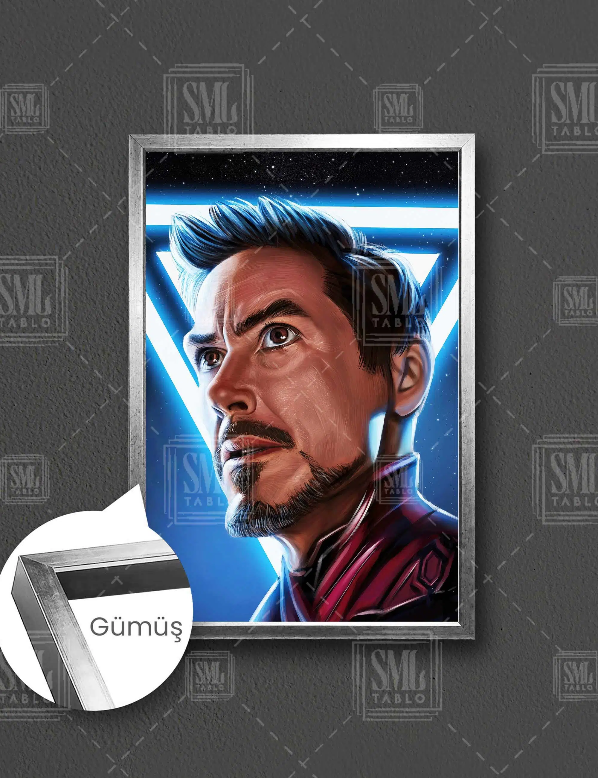 Tony Stark Iron Man Dijital Sanat Süper Kahraman Dikey Çerçeveli Kanvas Tablo - Gümüş