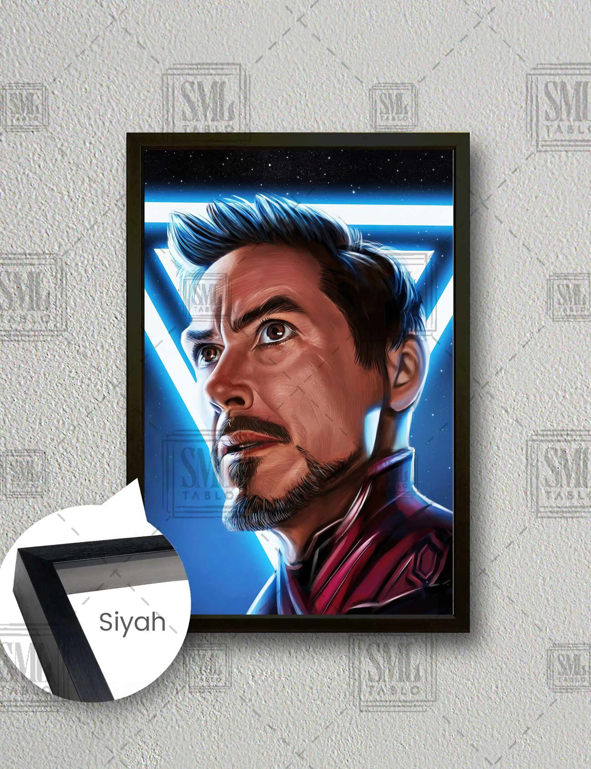 Tony Stark Iron Man Dijital Sanat Süper Kahraman Dikey Çerçeveli Kanvas Tablo - Siyah