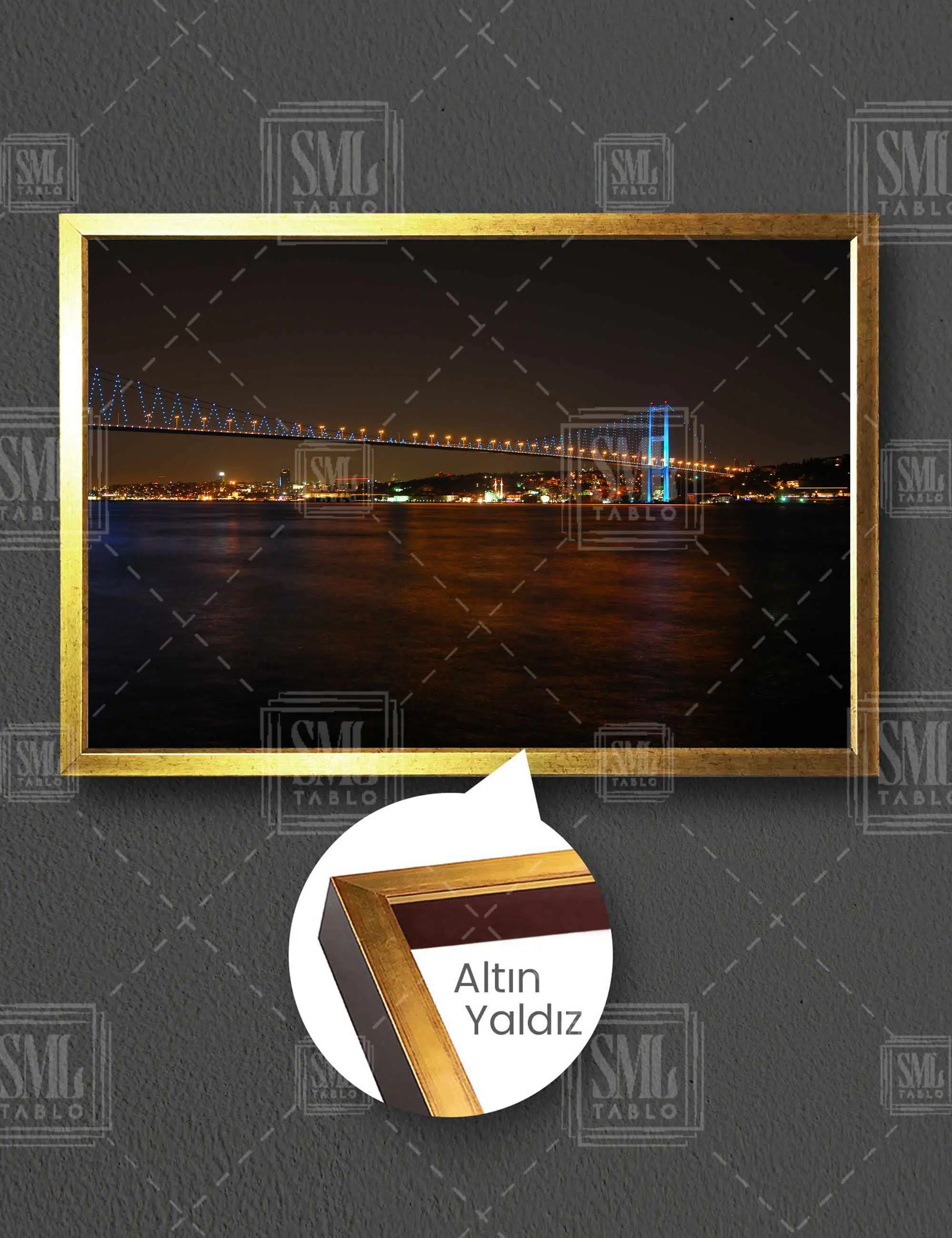 İstanbul Boğaz Köprüsü Manzaralı Gece Işık Manzaralı Yatay Çerçeveli Kanvas Tablo