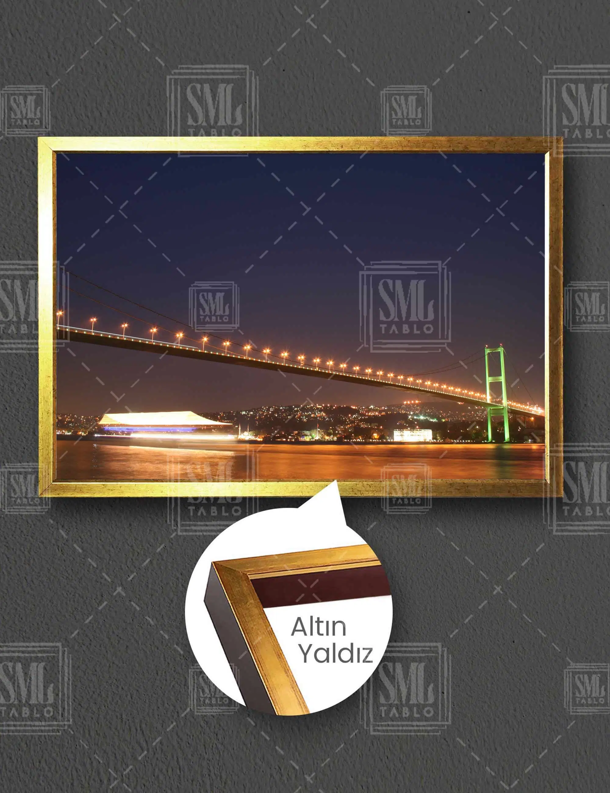 İstanbul Gece Boğaz Köprüsü Işık Manzara Yatay Çerçeveli Kanvas Tablo
