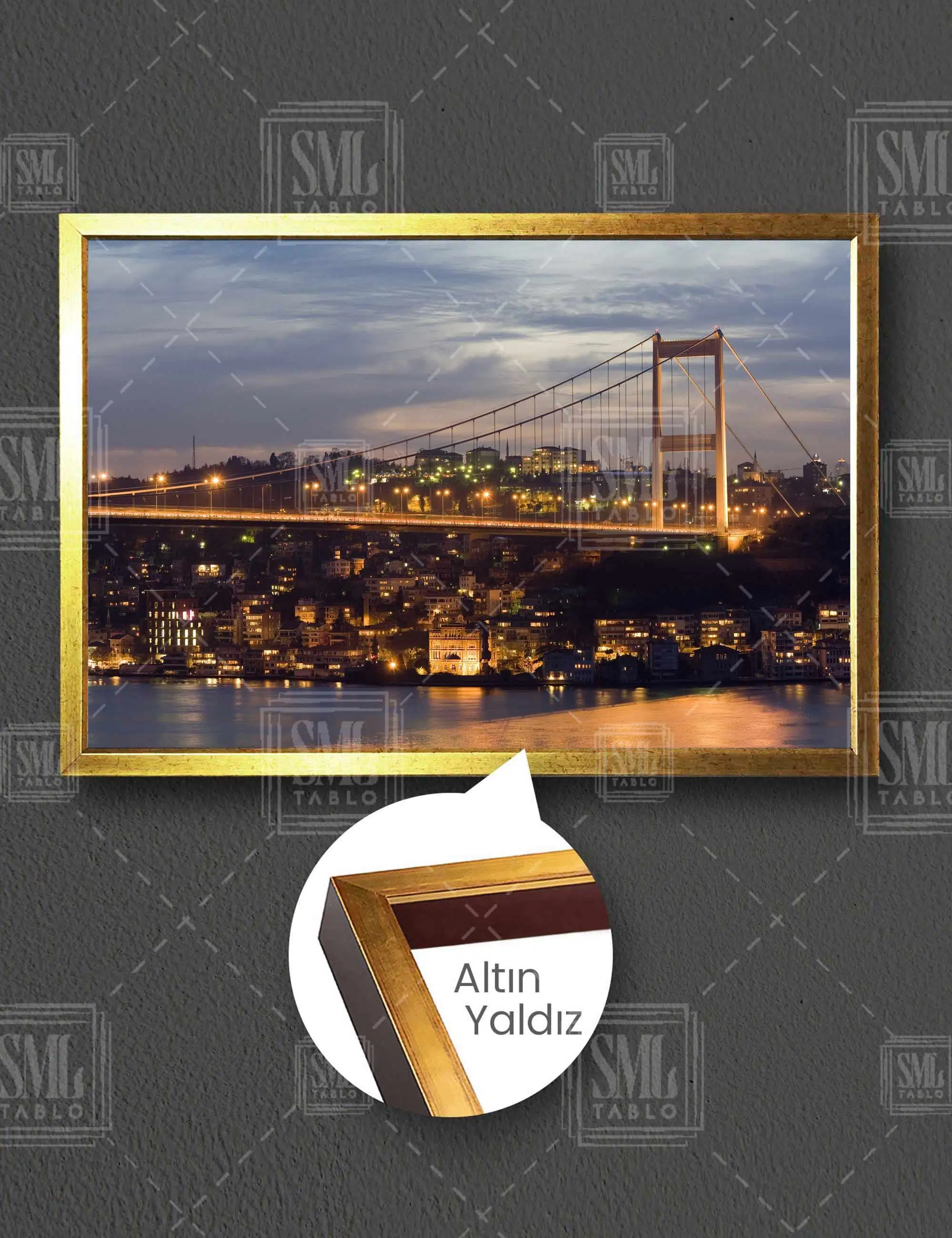 İstanbul Boğaz Köprüsü Manzara Işık Yatay Çerçeveli Kanvas Tablo