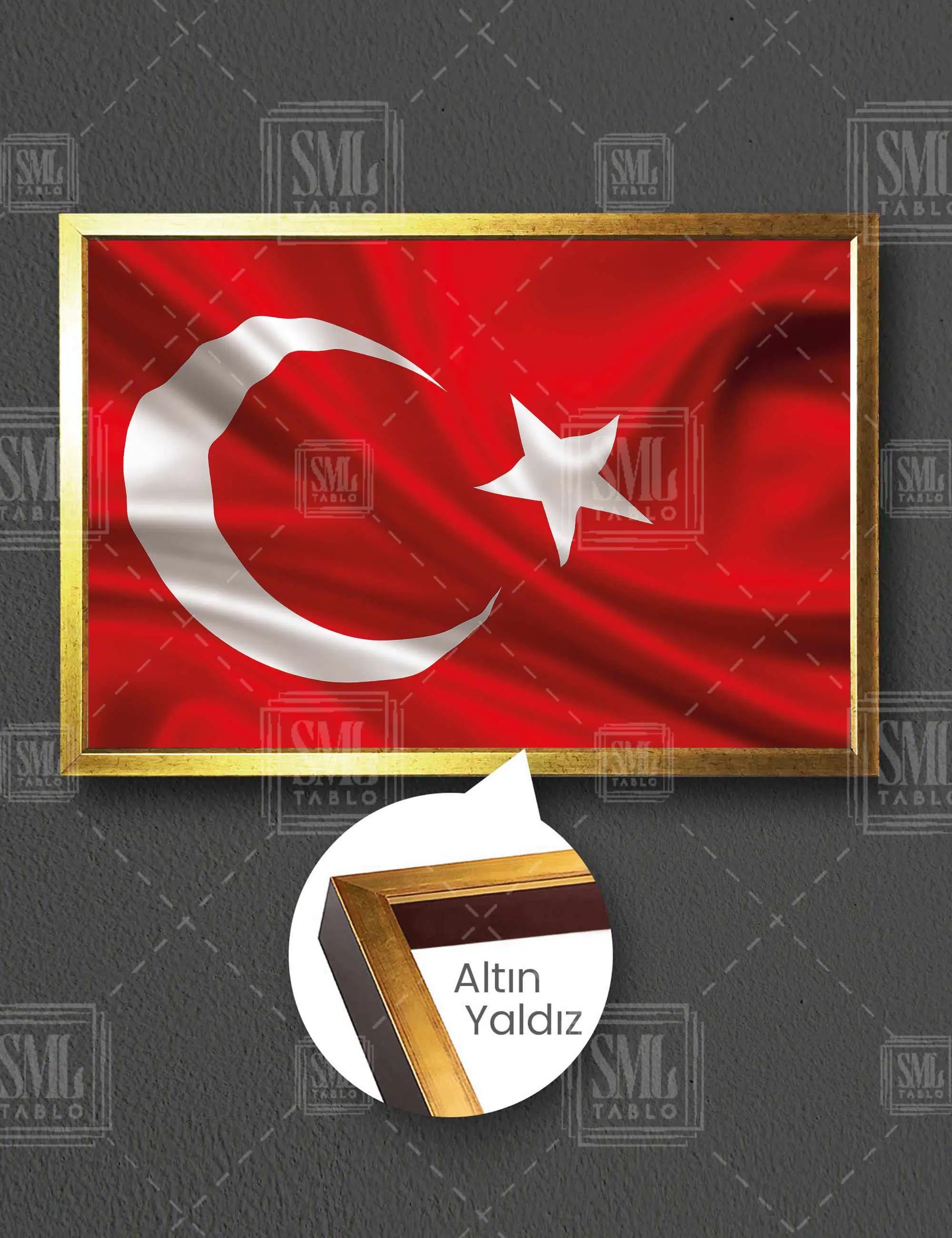 Türk Bayrağı Kırmızı Beyaz Ay Yıldız Yatay Çerçeveli Kanvas Tablo
