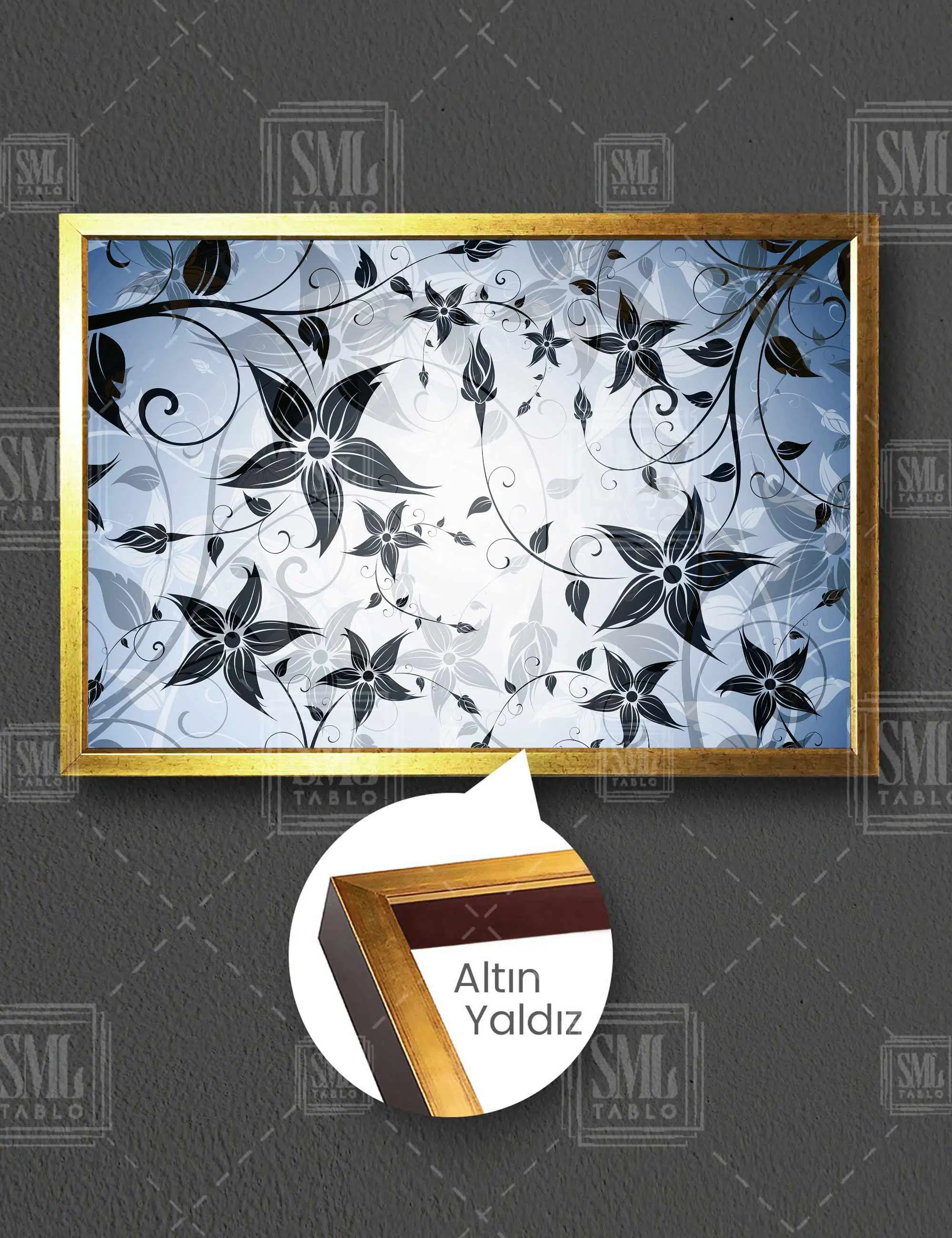 Modern Dekoratif Damask Ağaç Çiçek Yatay Çerçeveli Kanvas Tablo