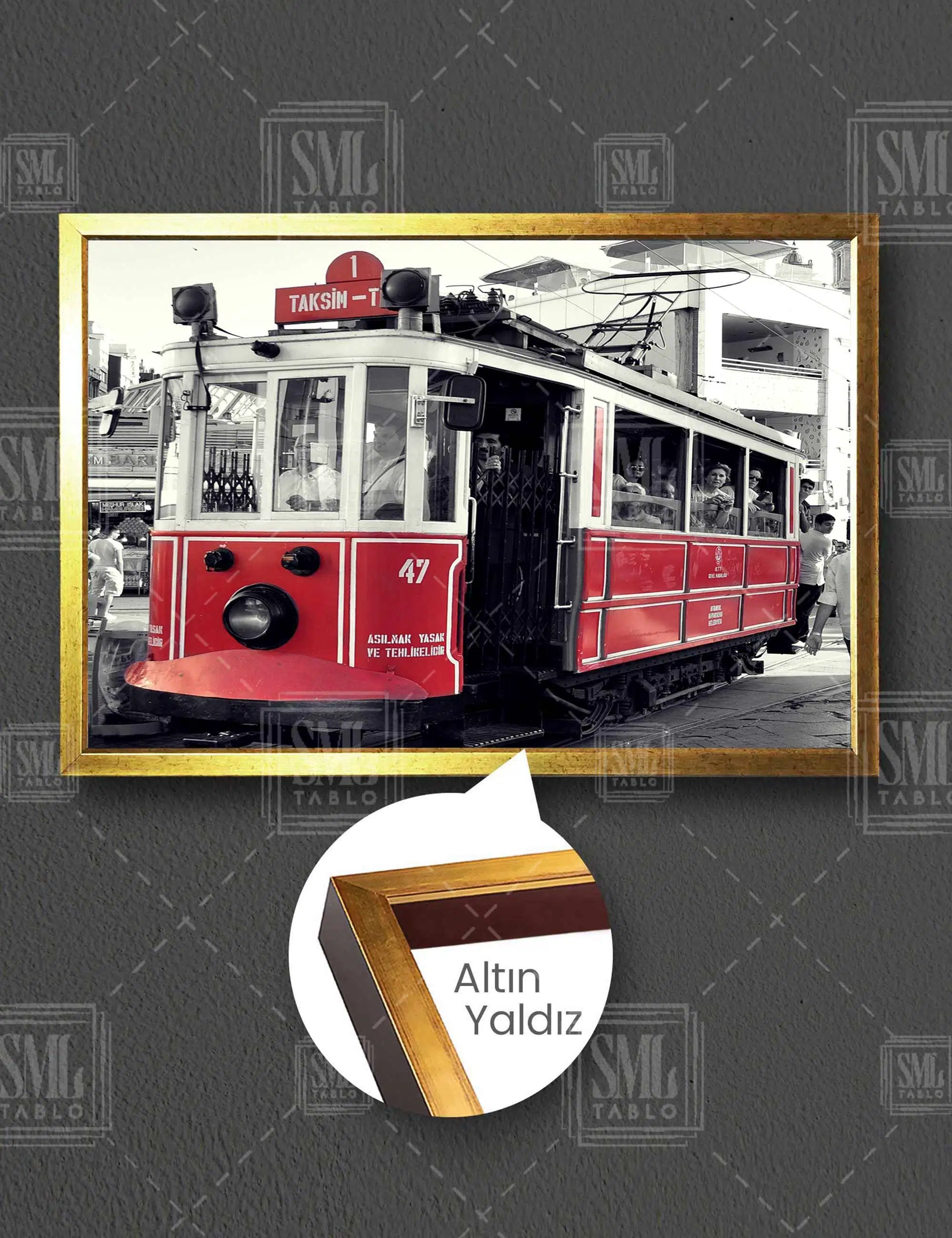 İstanbul Taksim Tranvay Nostalji Yatay Çerçeveli Kanvas Tablo