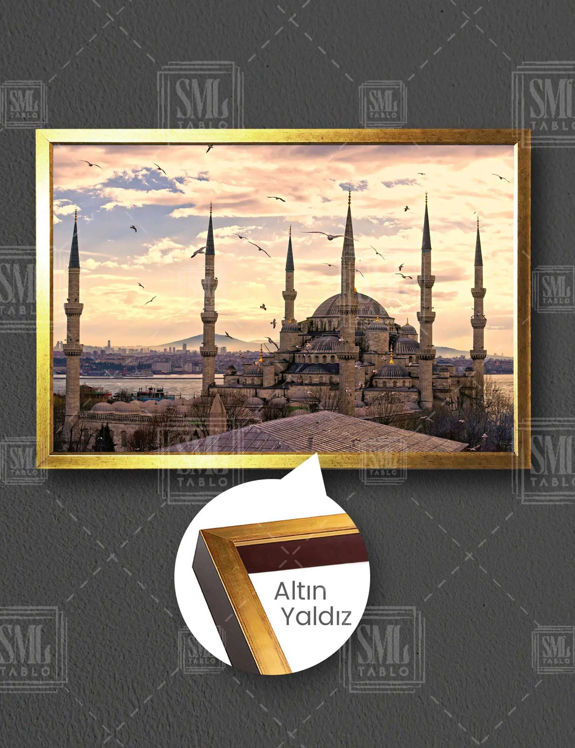 İstanbul Sultan Ahmet Camii Blue Mosque 6 Minareli Yatay Çerçeveli Kanvas Tablo
