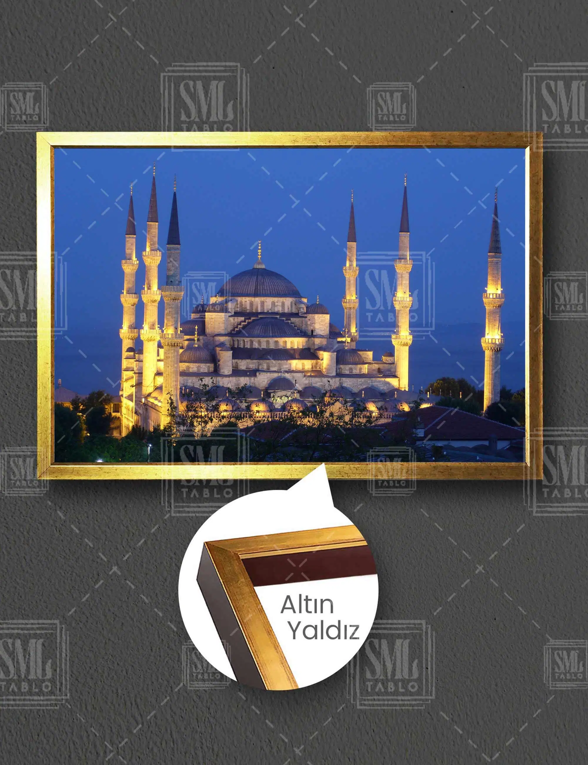 İstanbul Sultan Ahmet Camii Blue Mosque 6 Minareli Yatay Çerçeveli Kanvas Tablo