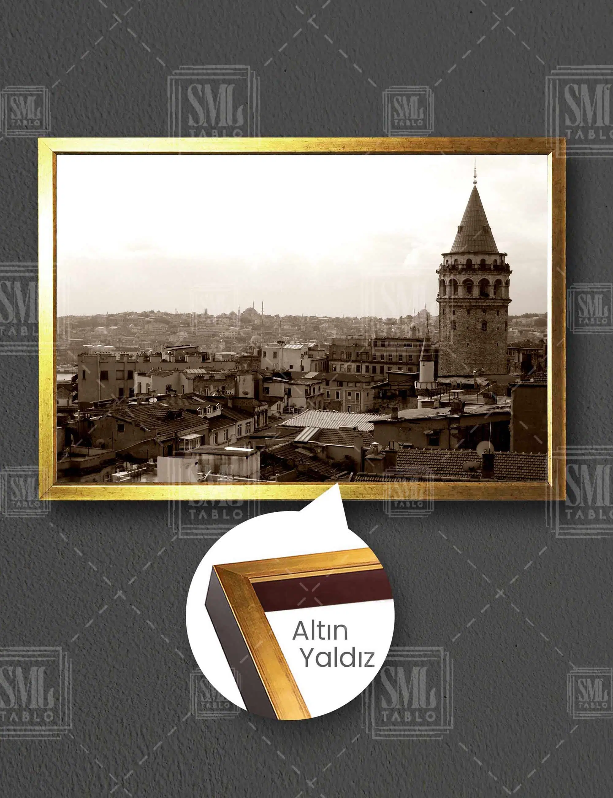 İstanbul Galata Kulesi Nostaji Yatay Çerçeveli Kanvas Tablo