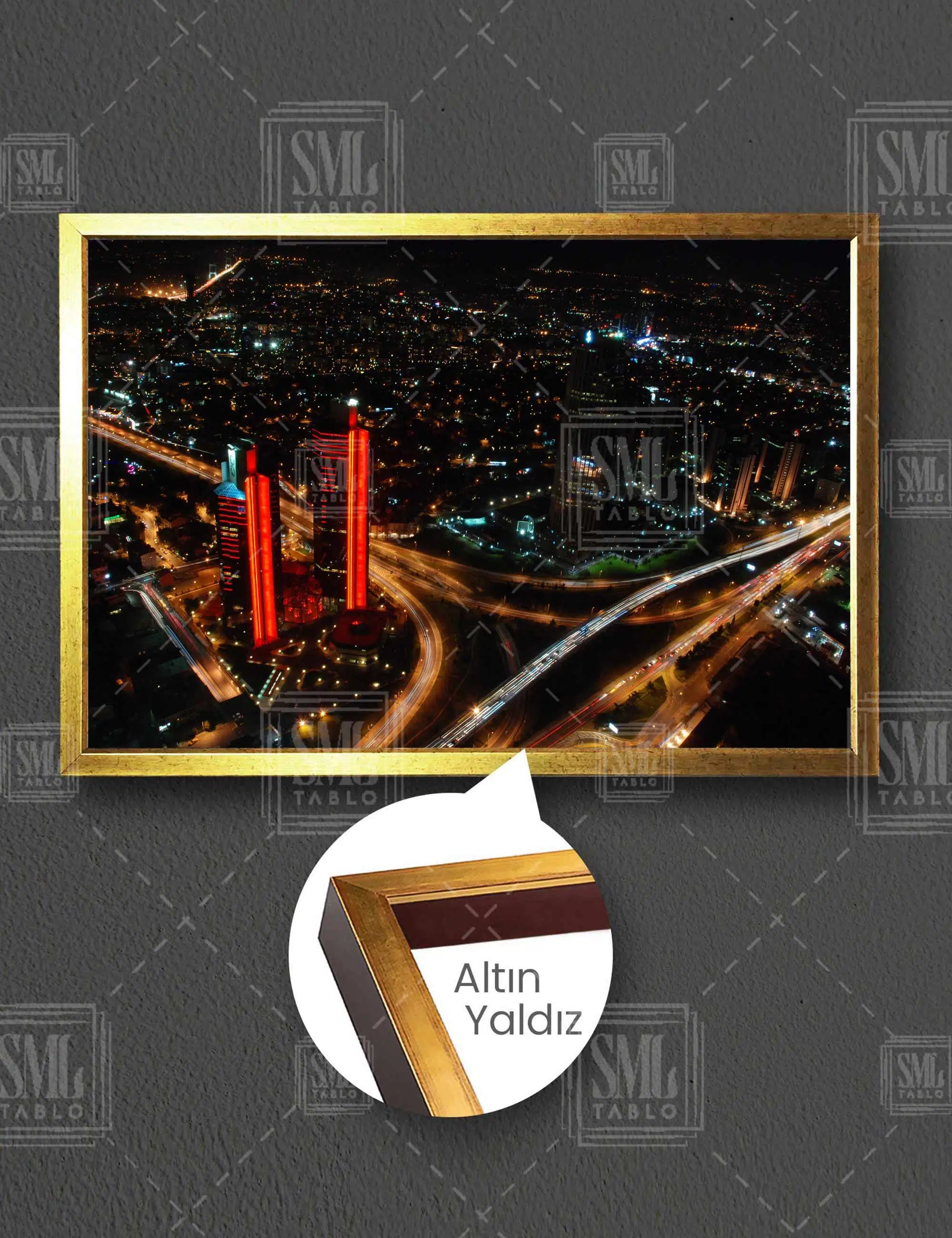 İstanbul Gece Işıklı Gökyüzünden Görünümü Yatay Çerçeveli Kanvas Tablo
