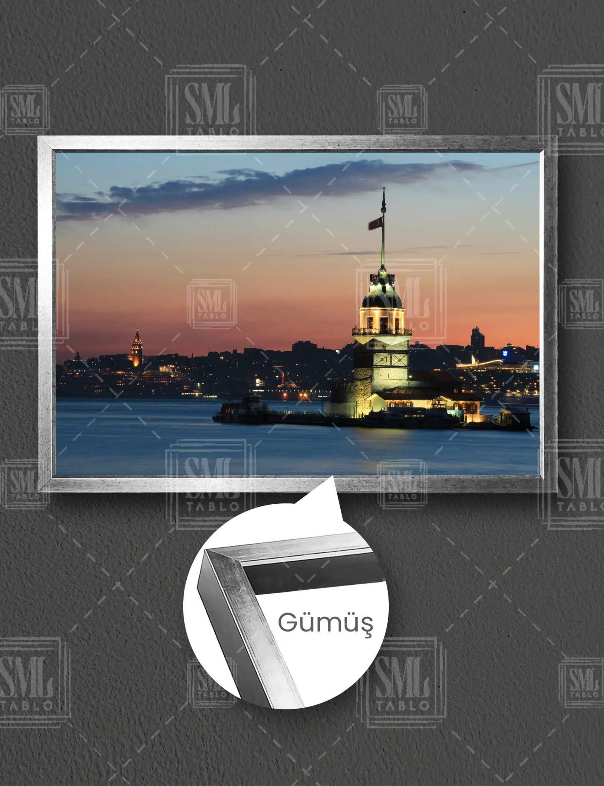 Kız Kulesi İstanbul Boğazı Manzara Yatay Çerçeveli Kanvas Tablo