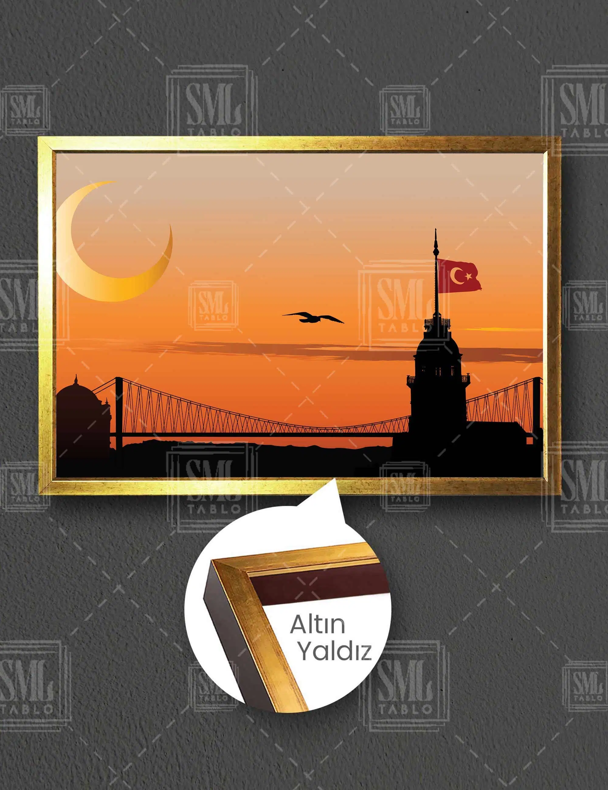İstanbul Boğazı Kız Kulesi Gün Batımı Turkiye Yatay Çerçeveli Kanvas Tablo