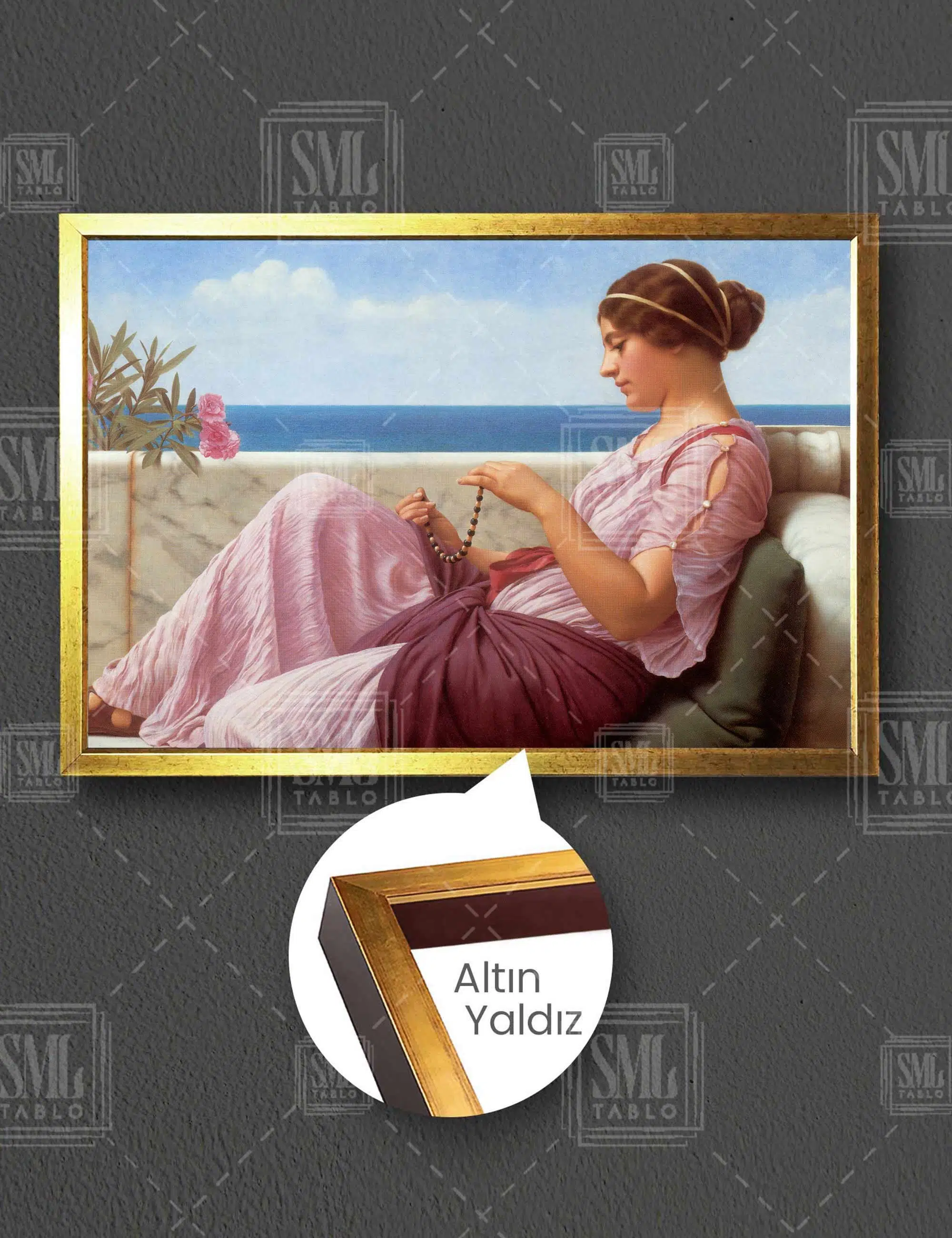 John William Godward A Souvenir Bir Hatıra Modern Sanat Kolye Yağlı Boya Efektli Yatay Çerçeveli Kanvas Tablo