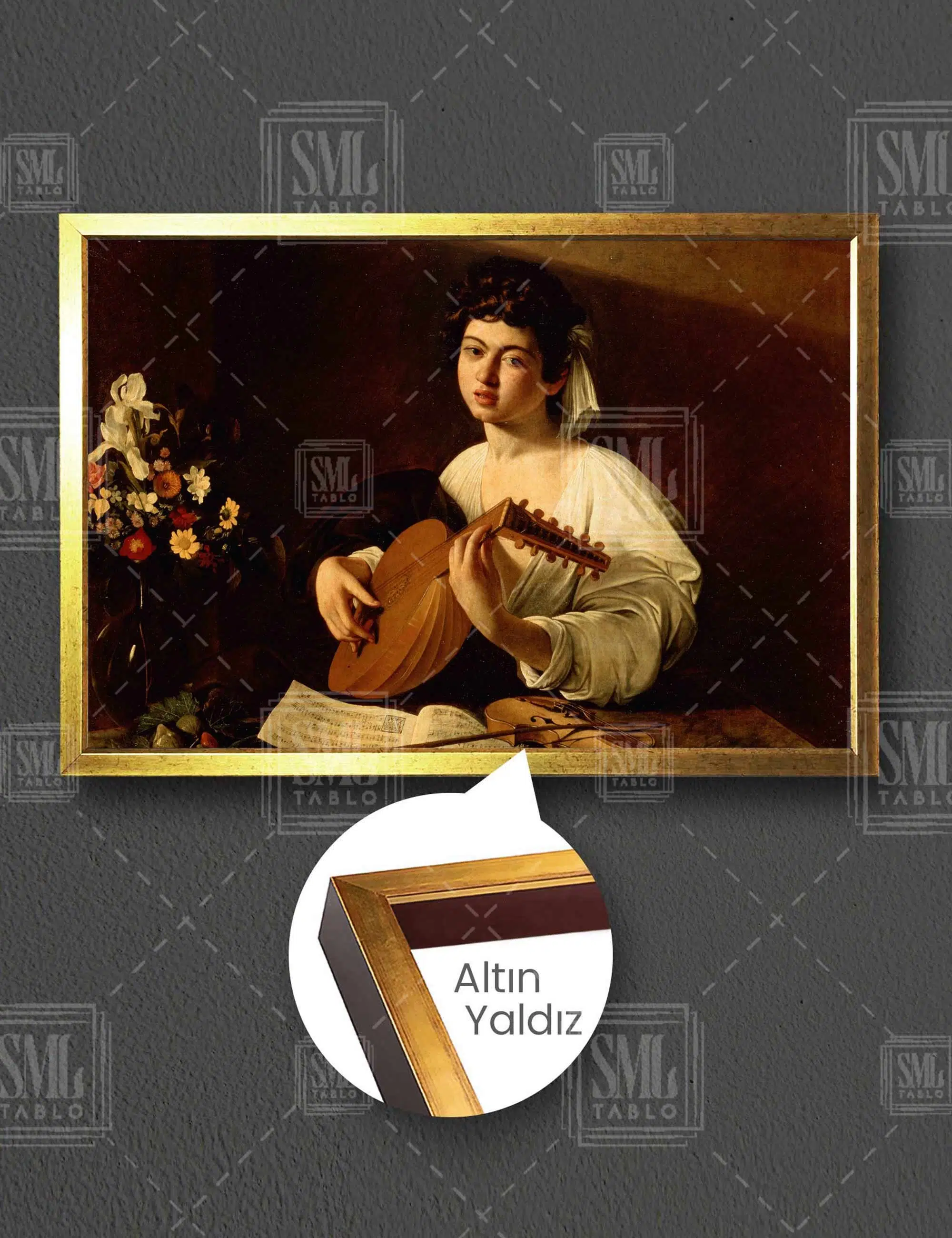 Michelangelo Caravaggio Ud Çalan Kadın Modern Sanat Yatay Çerçeveli Kanvas Tablo