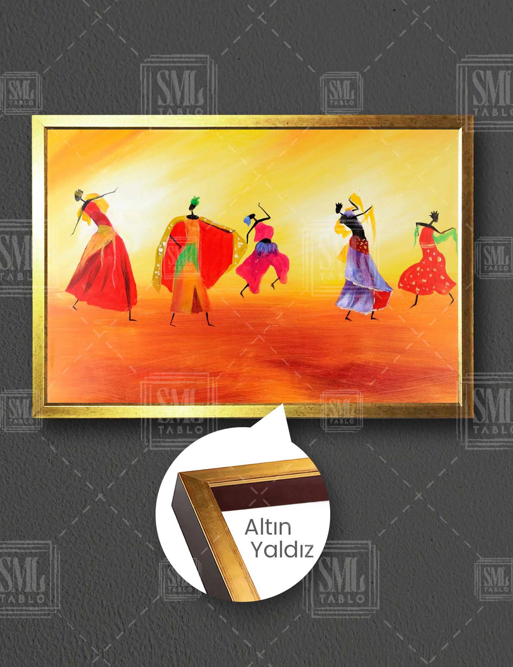 Dans Eden Afrikalı Kadınlar Çizim Etnik Kıyafet African Dance Yatay Çerçeveli Kanvas Tablo