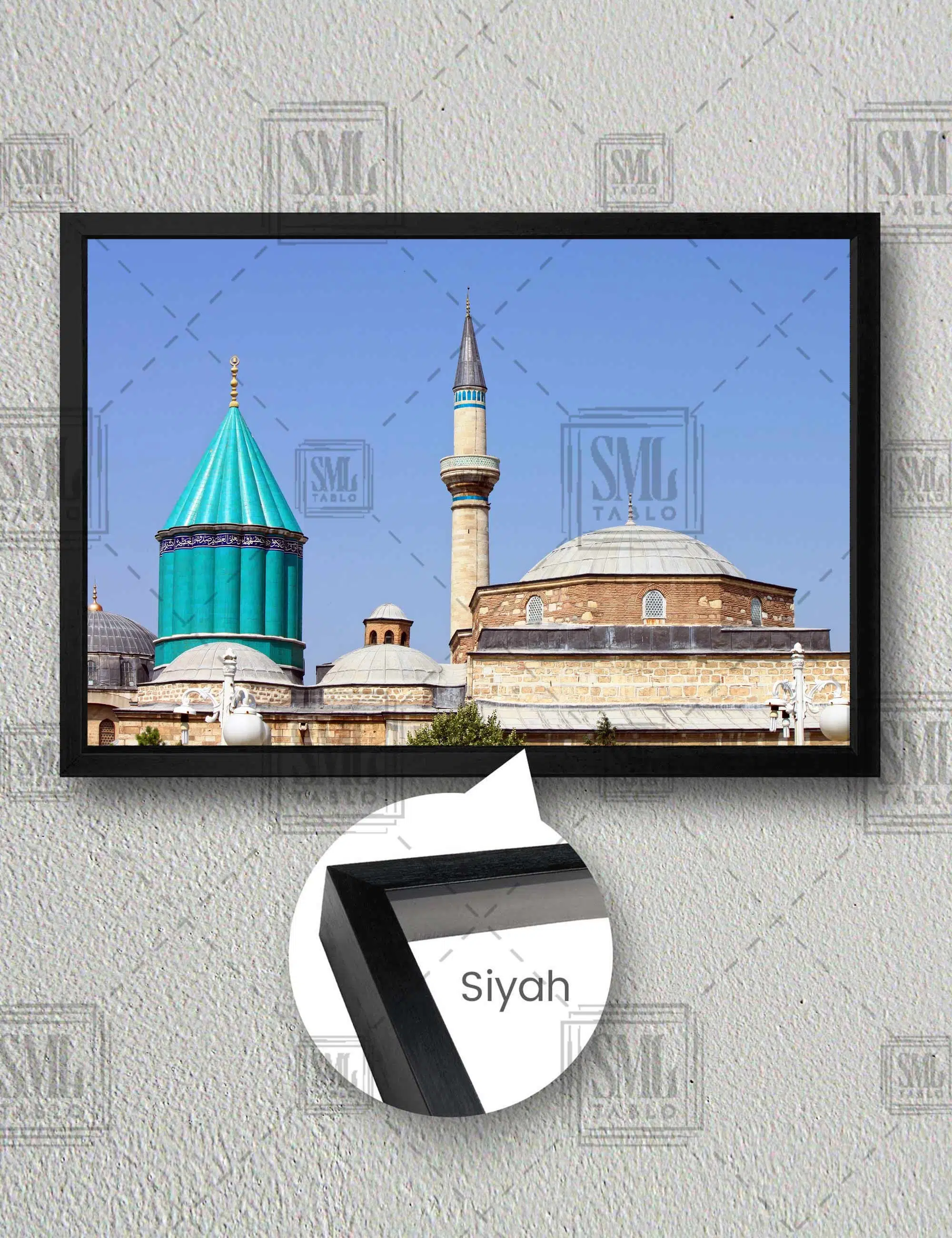 Konya Mevlana Celaleddin Rumi Cami Müze Yatay Çerçeveli Kanvas Tablo - Siyah