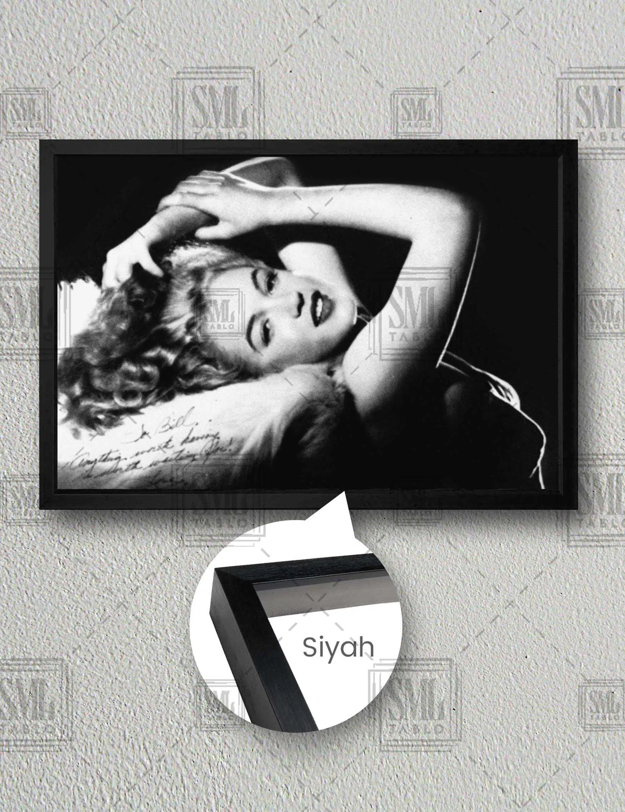 Marilyn Monroe Nü Siyah Beyaz Kadın Woman Yatay Çerçeveli Kanvas Tablo - Siyah