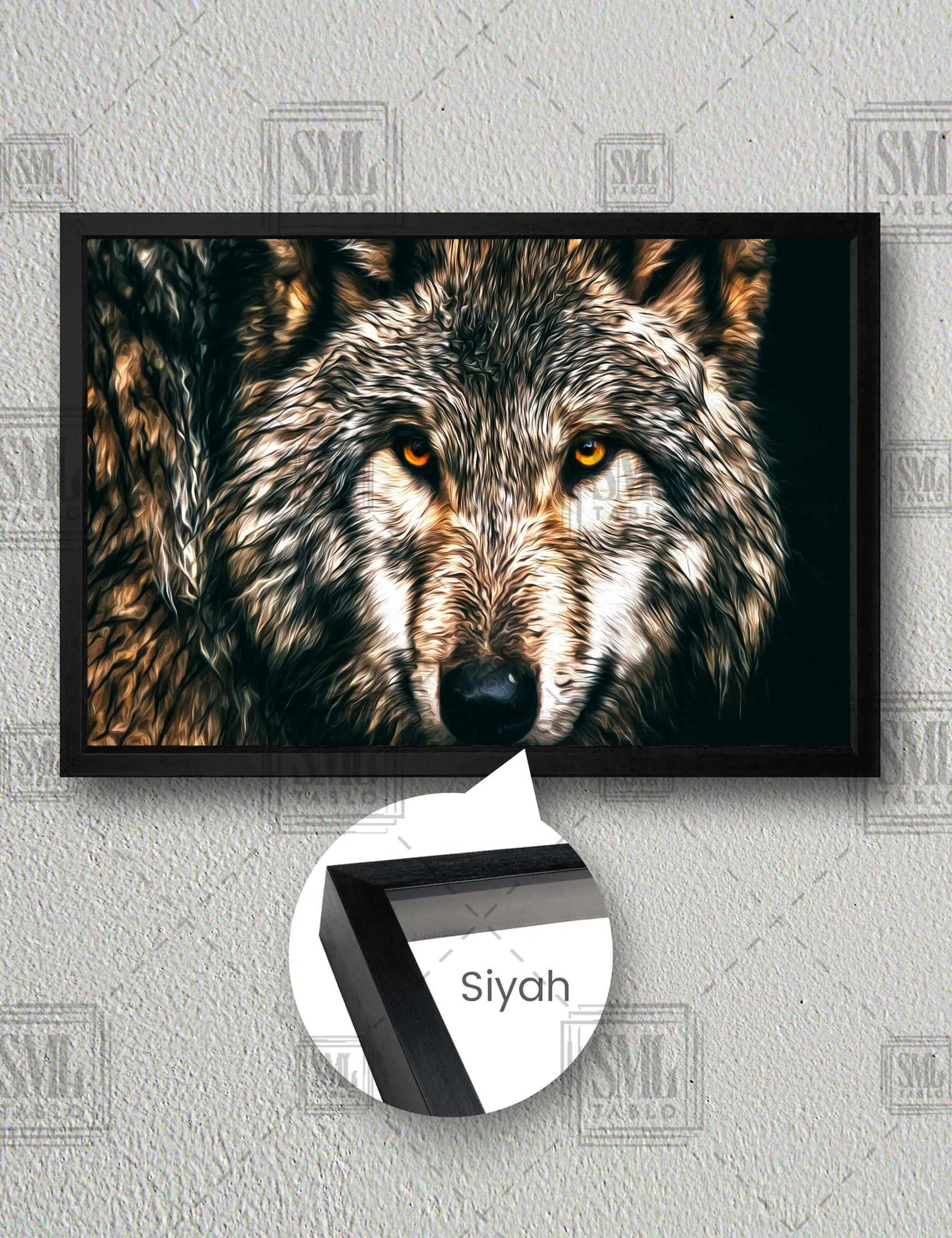 Vahşi Kurt Asalet Hayvan Wolf Yatay Çerçeveli Kanvas Tablo - Siyah