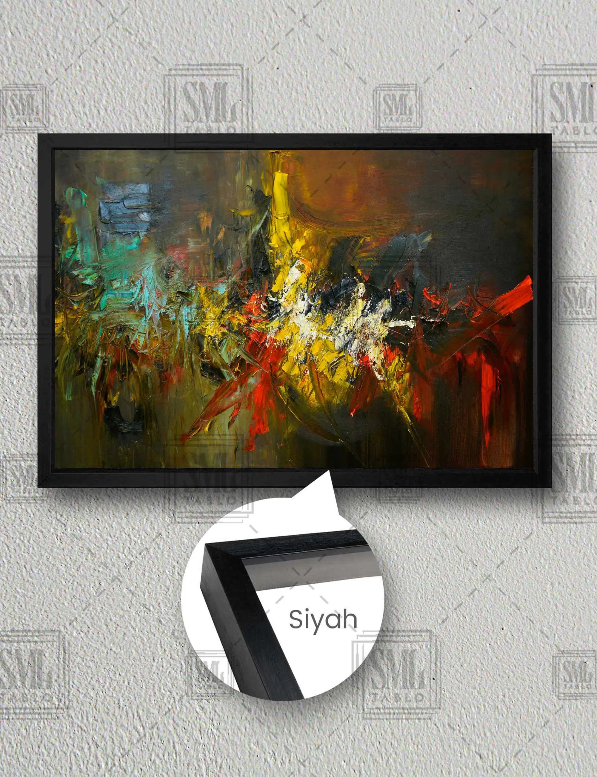 Abstract Renkler Soyut Modern Sanat Dekor Yatay Çerçeveli Kanvas Tablo - Siyah
