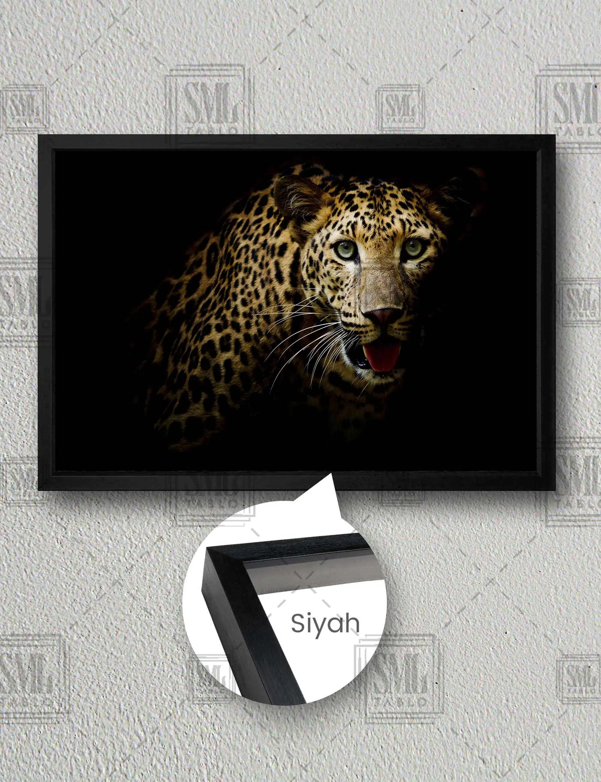 Vahşi Leopar Hayvan Afrika Yatay Çerçeveli Kanvas Tablo - Siyah