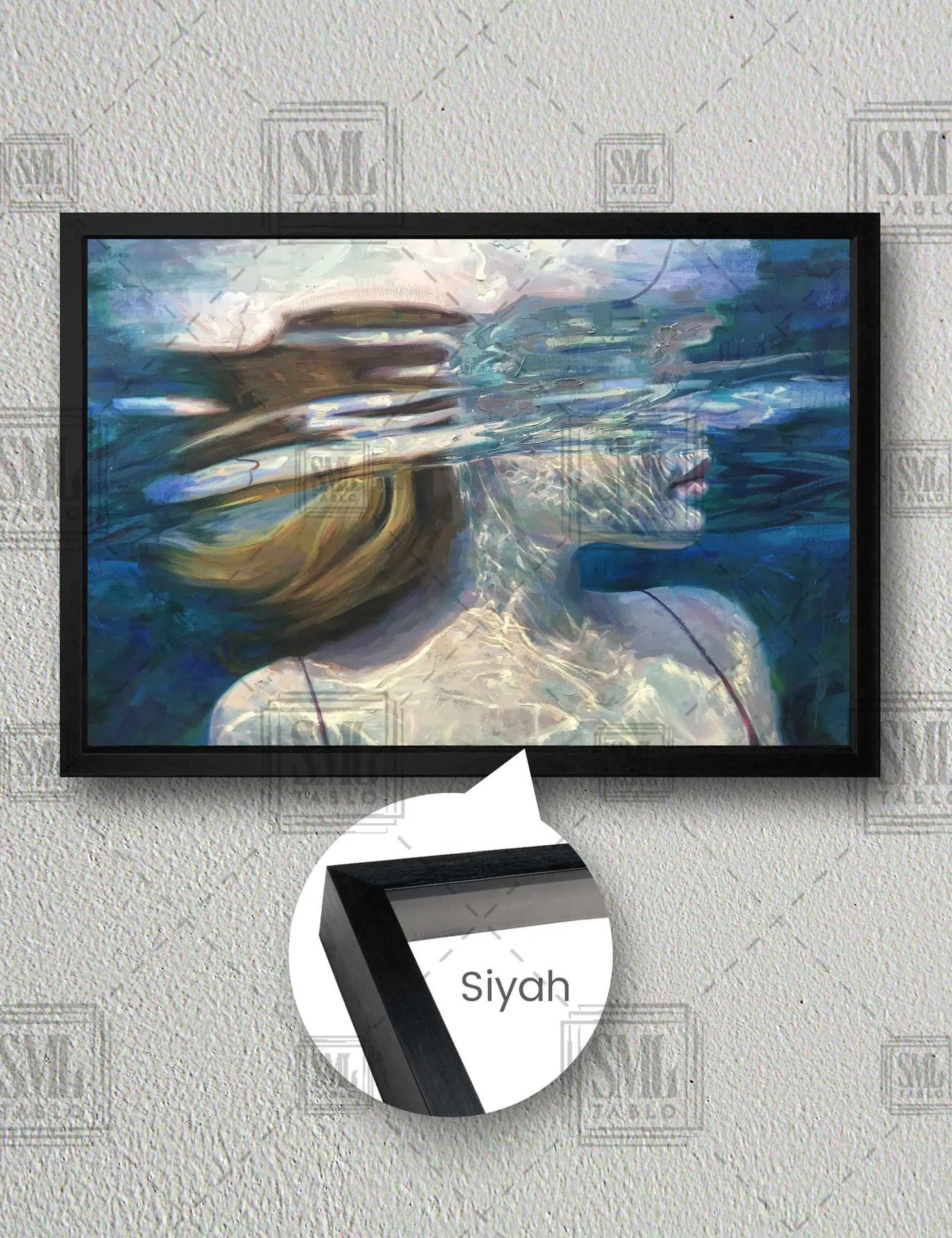 Suya Dalmış Kadın Soyut Woman Art Yatay Çerçeveli Kanvas Tablo - Siyah