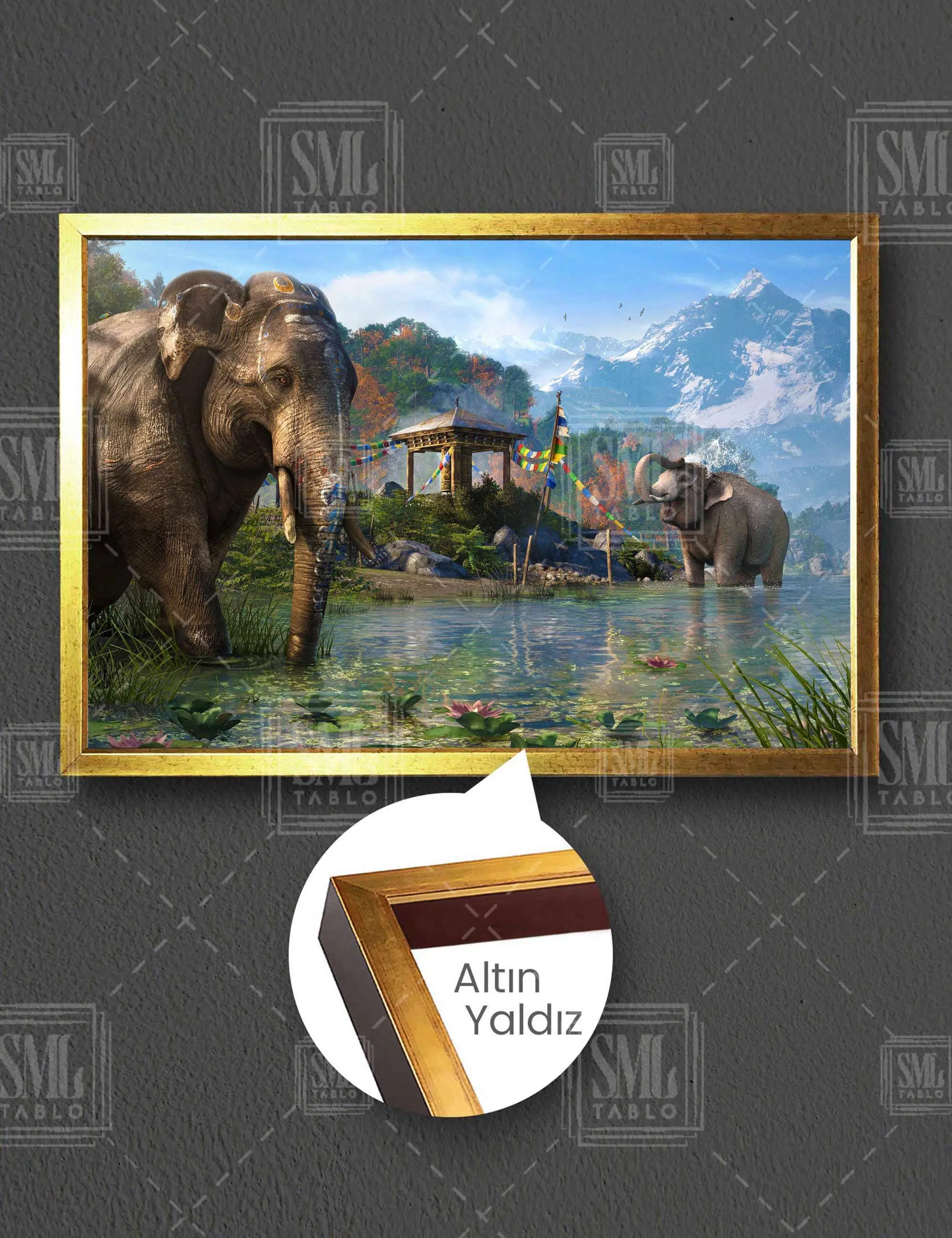 Suda Gezen Filler Art Manzara Doğa Yatay Çerçeveli Kanvas Tablo