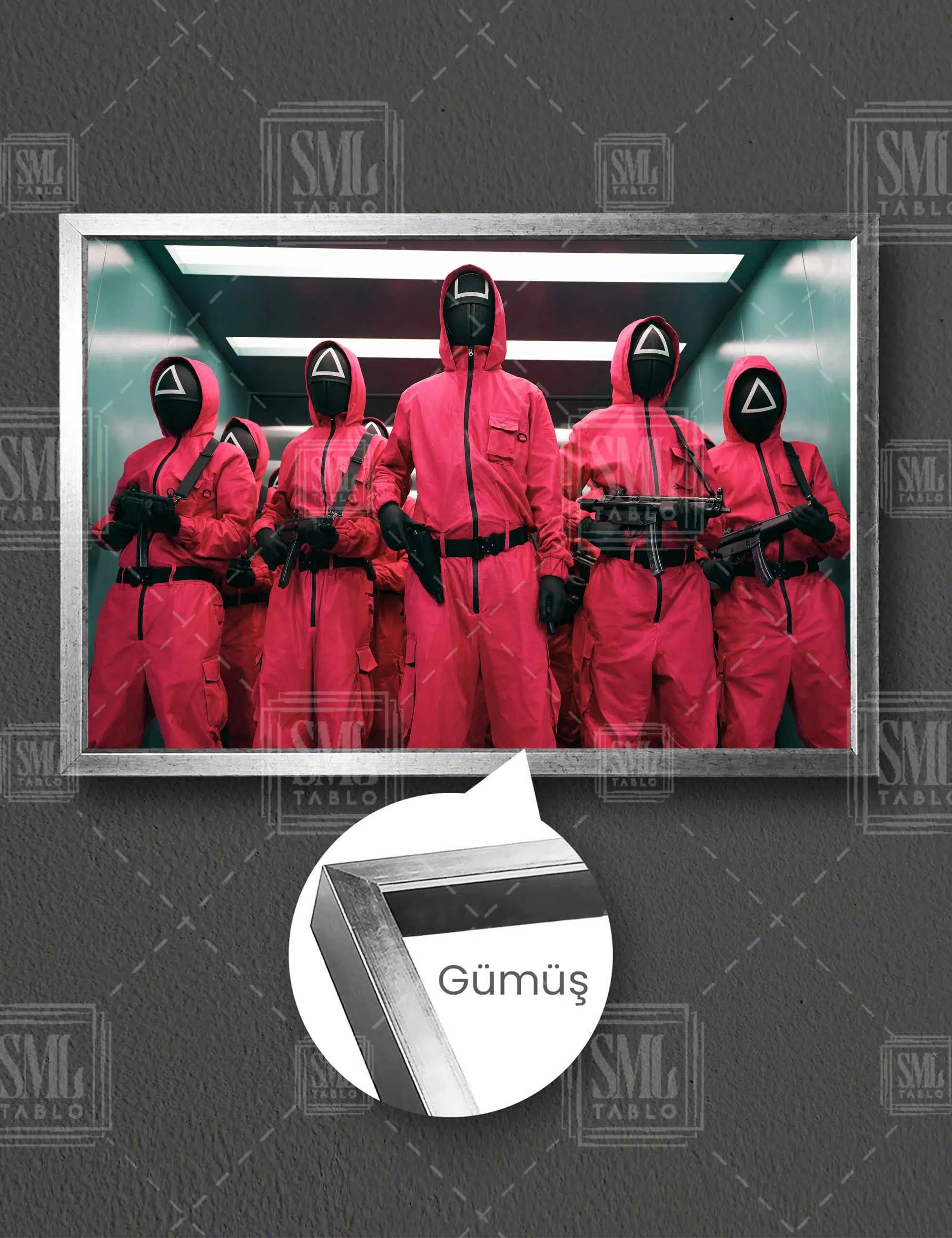 Squid Game Dizi Film Dekor Yatay Çerçeveli Kanvas Tablo - Gümüş