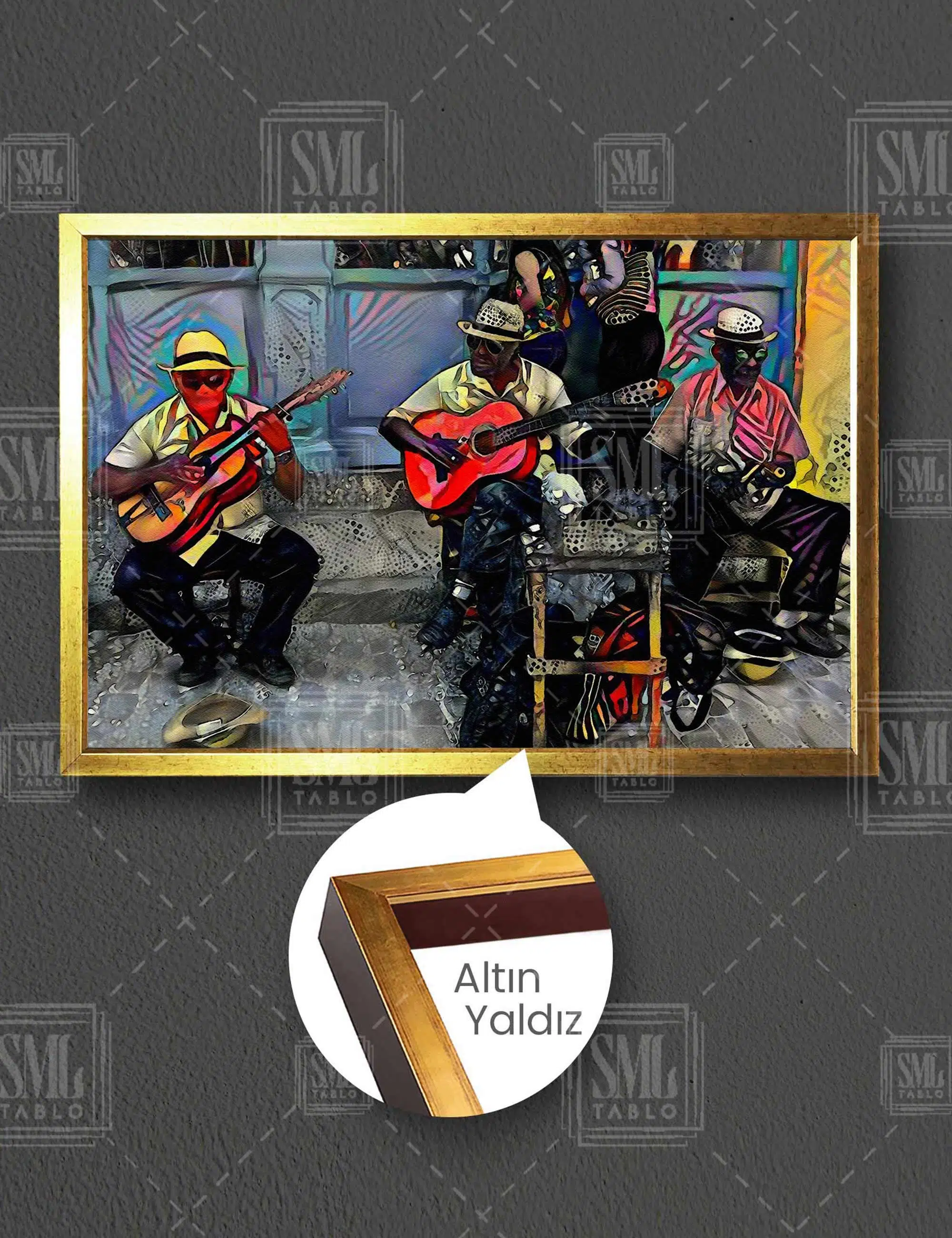 Sokak Sanatçıları Gitar Çalan Adam Soyut Art Dekor Yatay Çerçeveli Kanvas Tablo