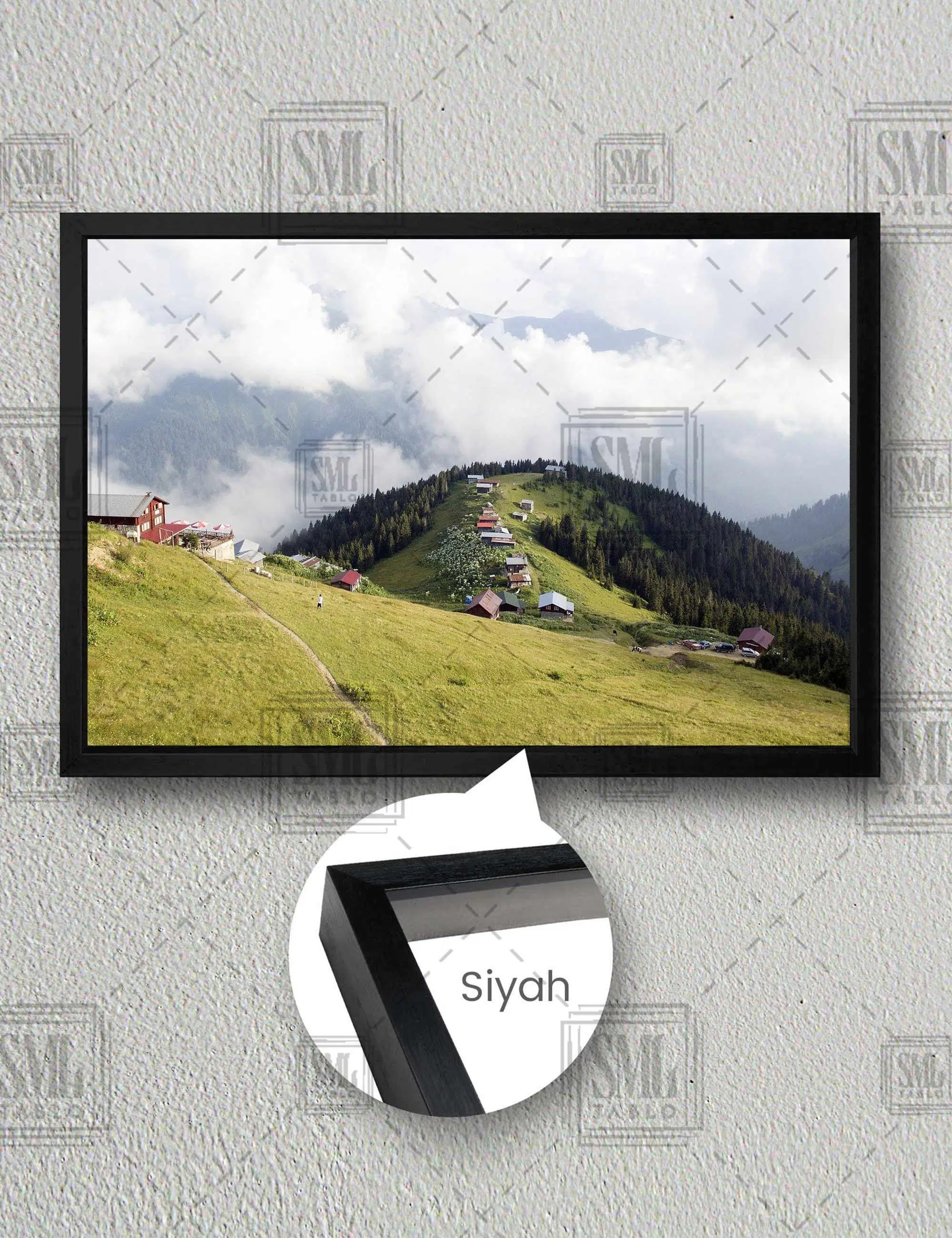 Rize Pokut Yaylası Doğa Manzara Karadeniz Yatay Çerçeveli Kanvas Tablo - Siyah