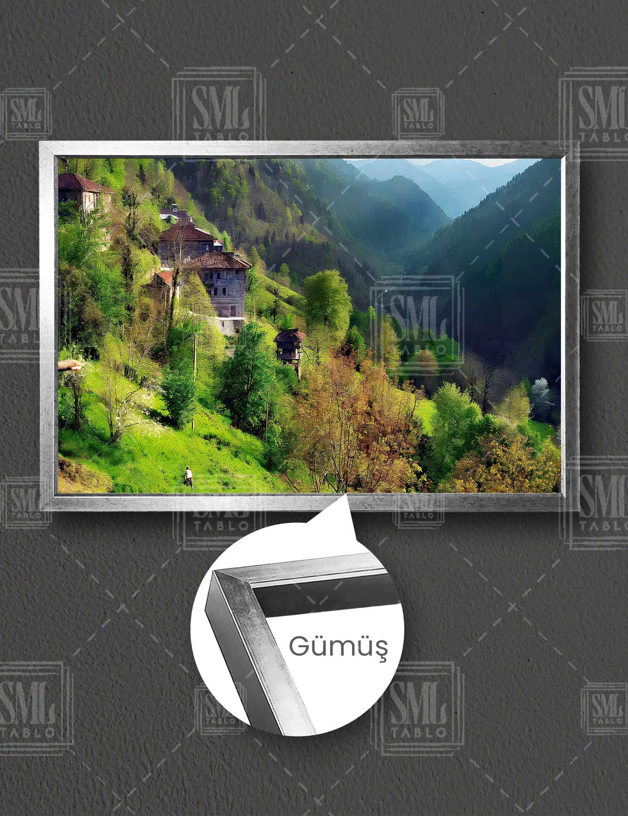 Rize Çamlıhemşin Karadeniz Manzara Doğa Yatay Çerçeveli Kanvas Tablo - Gümüş