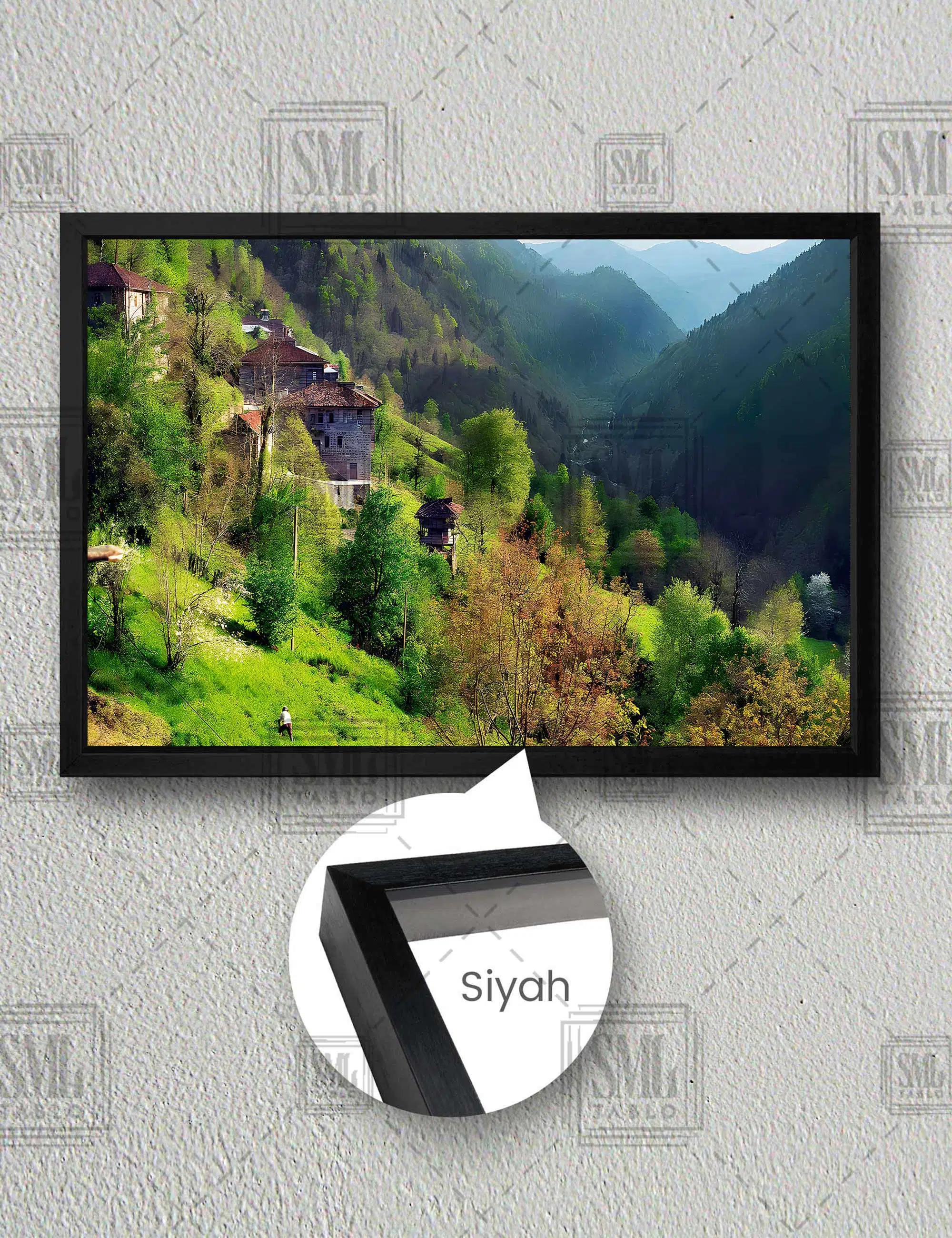 Rize Çamlıhemşin Karadeniz Manzara Doğa Yatay Çerçeveli Kanvas Tablo - Siyah