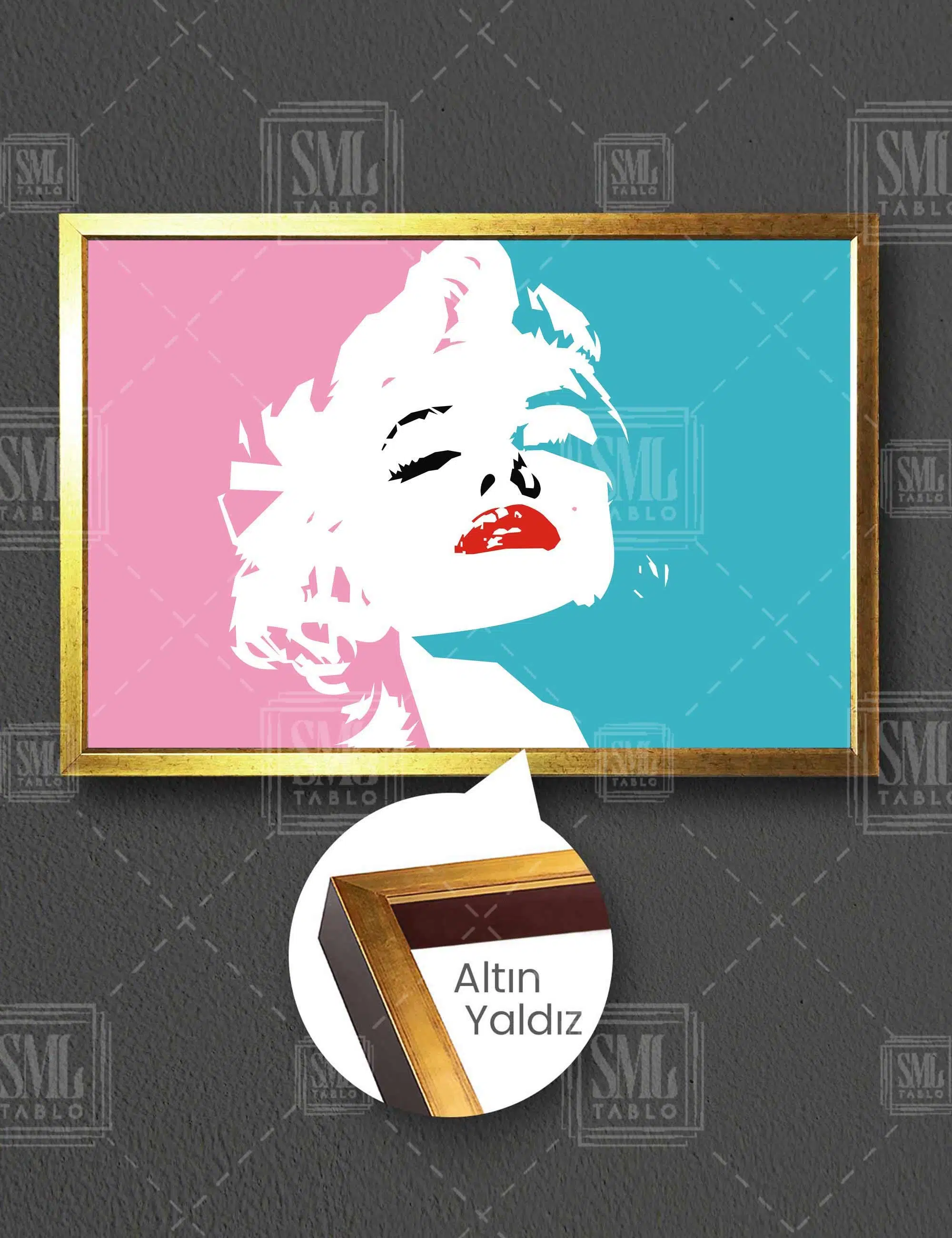 Marliyn Monroe Kırmızı Rujlu Kadın Retro Woman Yatay Çerçeveli Kanvas Tablo