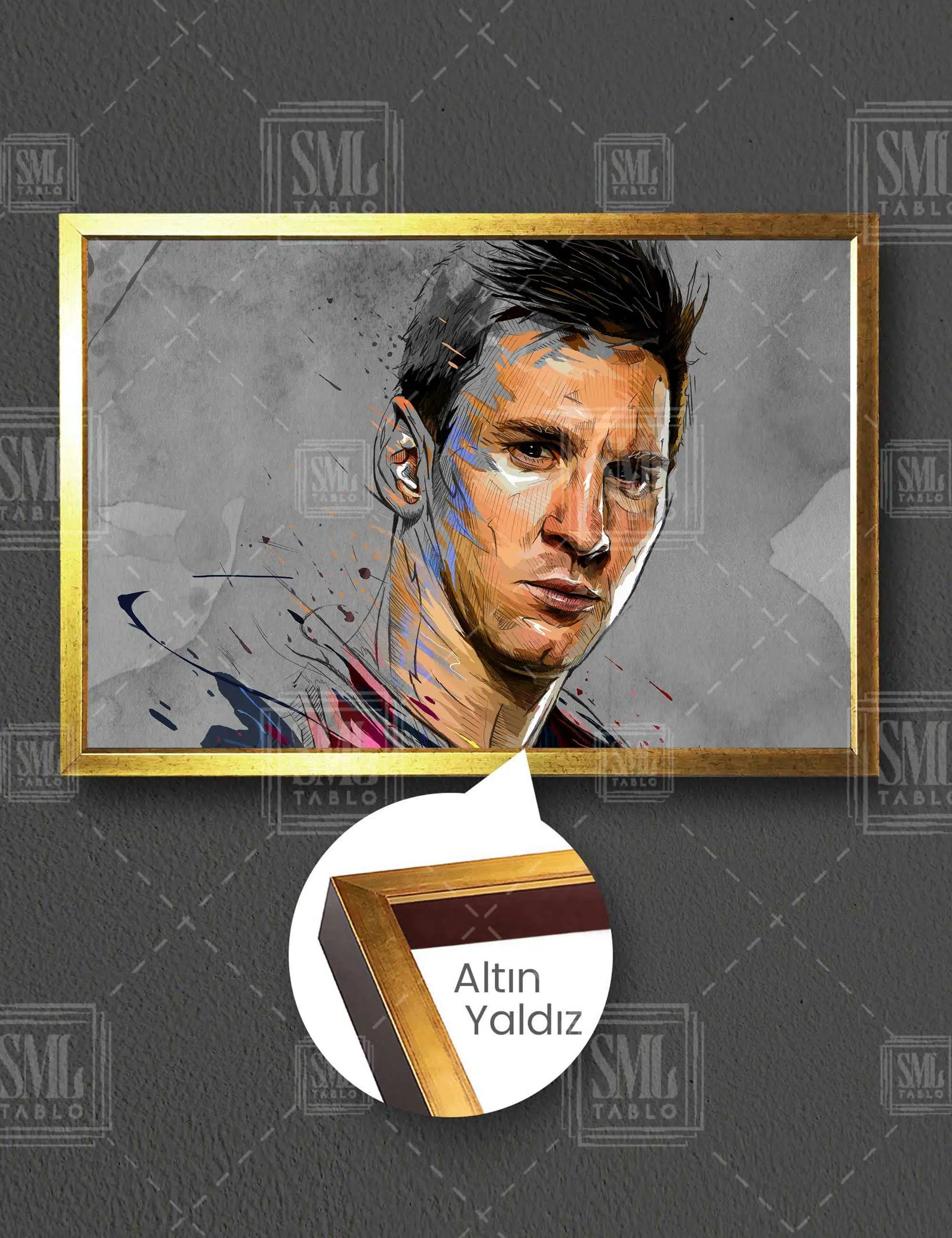 Lionel Messi Arjantin Futbol Art Çizim Dekor Yatay Çerçeveli Kanvas Tablo