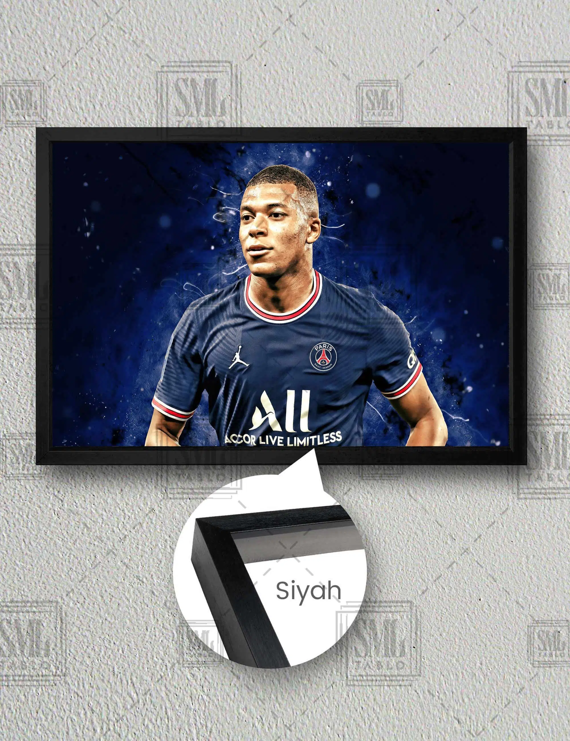 Kylian Mbappe Paris Saint Germain Psg Futbol Taraftar Yatay Çerçeveli Kanvas Tablo - Siyah