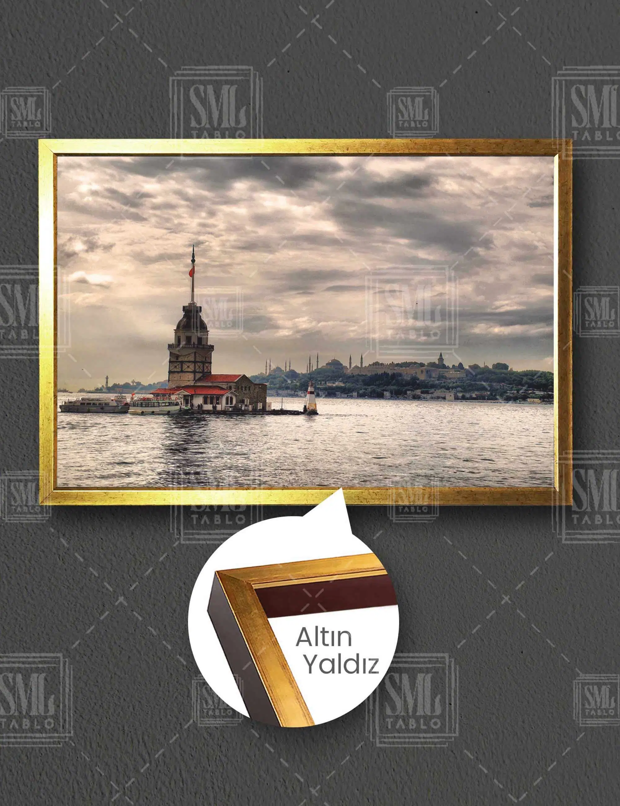 Kız Kulesi İstanbul Türkiye Bulut Doğa Manzara Yatay Çerçeveli Kanvas Tablo