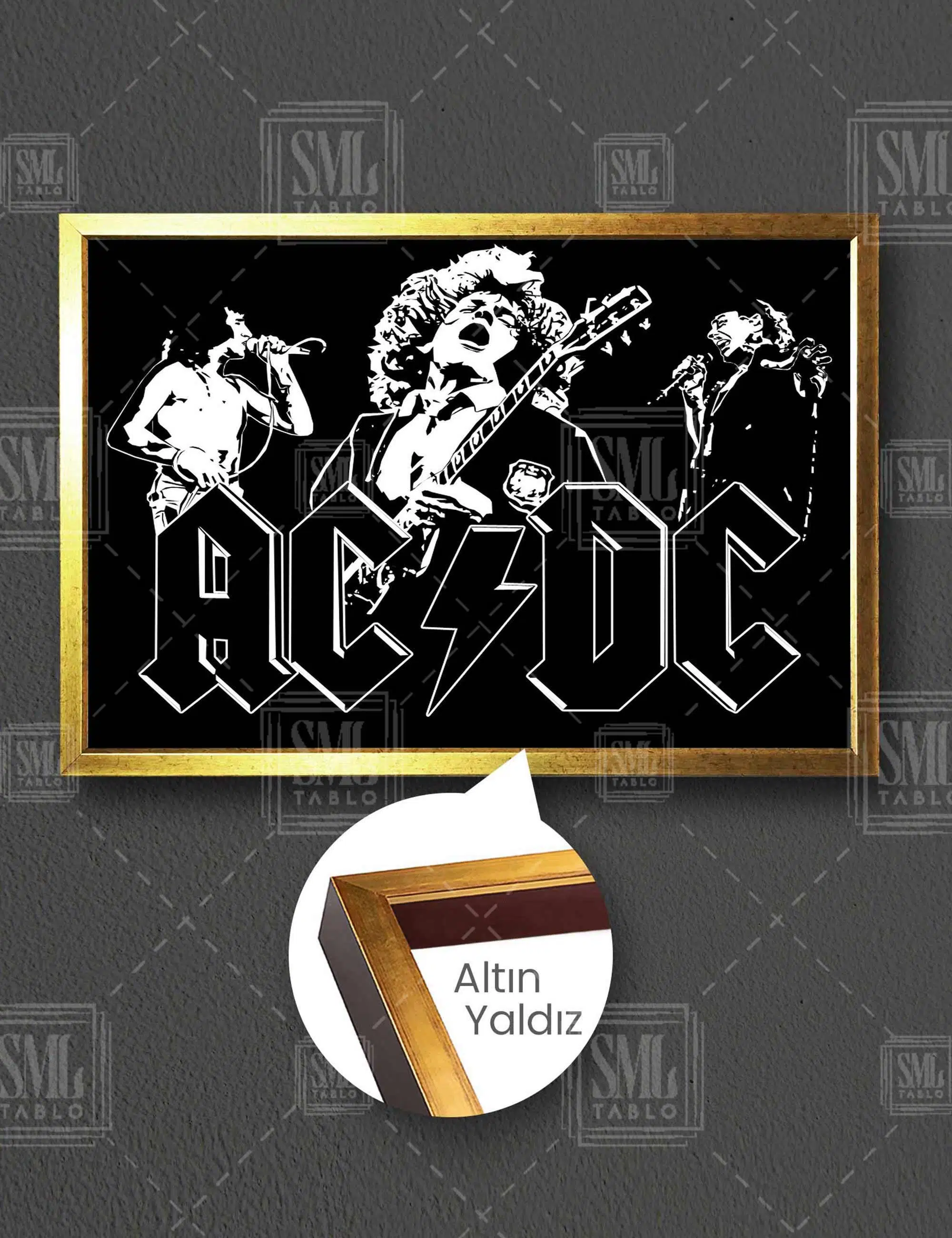 Ac Dc Rock N Roll Müzik Grubu Gitar Siyah Beyaz Nostalji Sanat Yatay Çerçeveli Kanvas Tablo