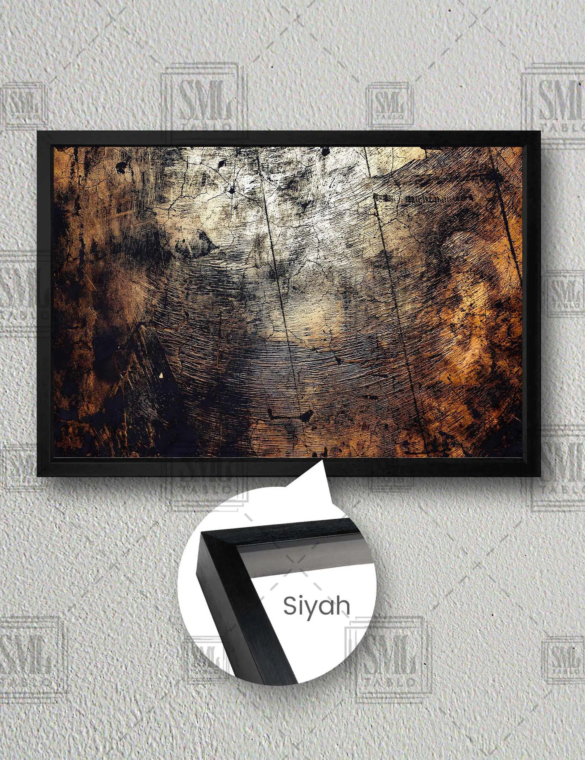 Bakır Renkli Soyut Abstract Sanat Modern Dekor Yatay Çerçeveli Kanvas Tablo - Siyah