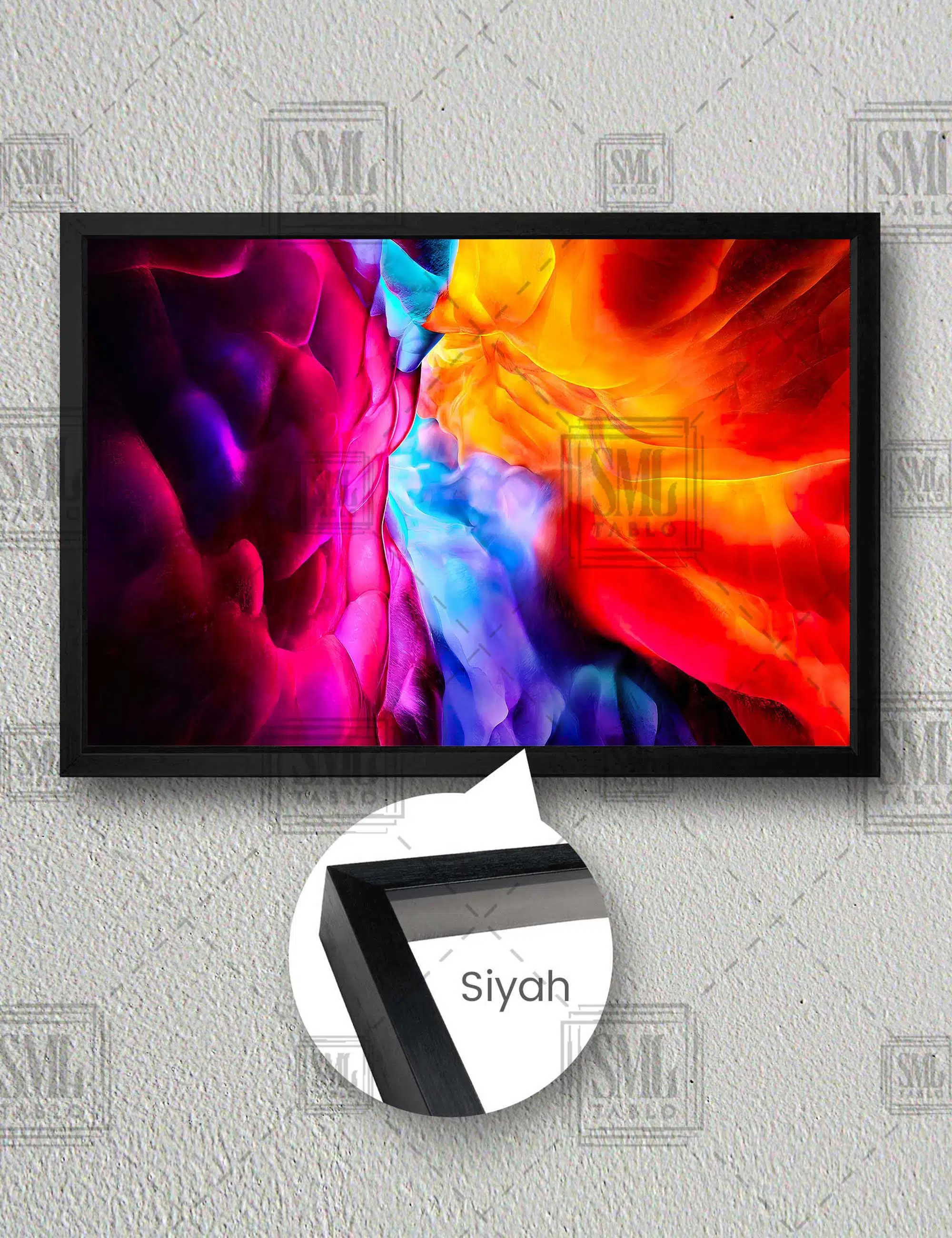 Birbiri İçerisine Geçmiş Renkler Colorful Oil Paint Yatay Çerçeveli Kanvas Tablo - Siyah