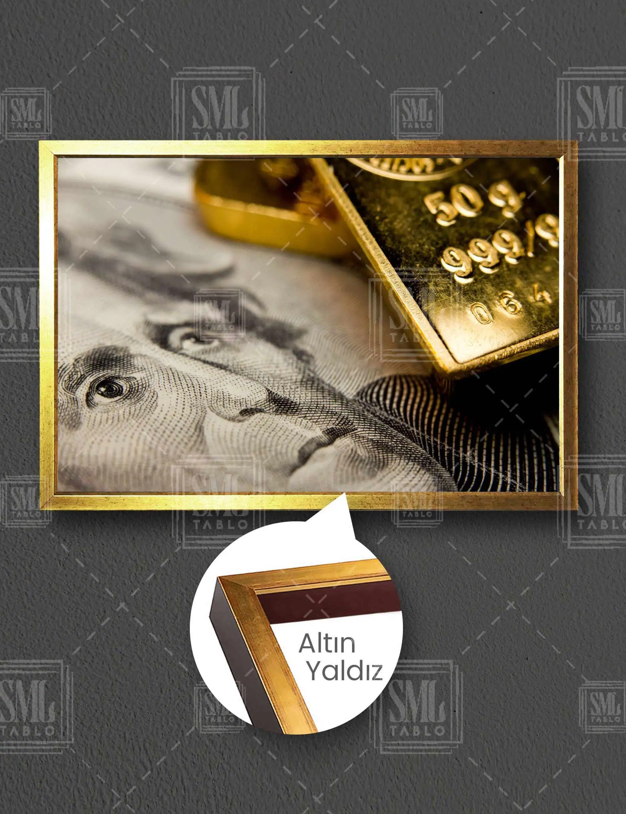 Dolar Altın Borsa Ekonomi Finans Benjamin Franklin Dekor Yatay Çerçeveli Kanvas Tablo