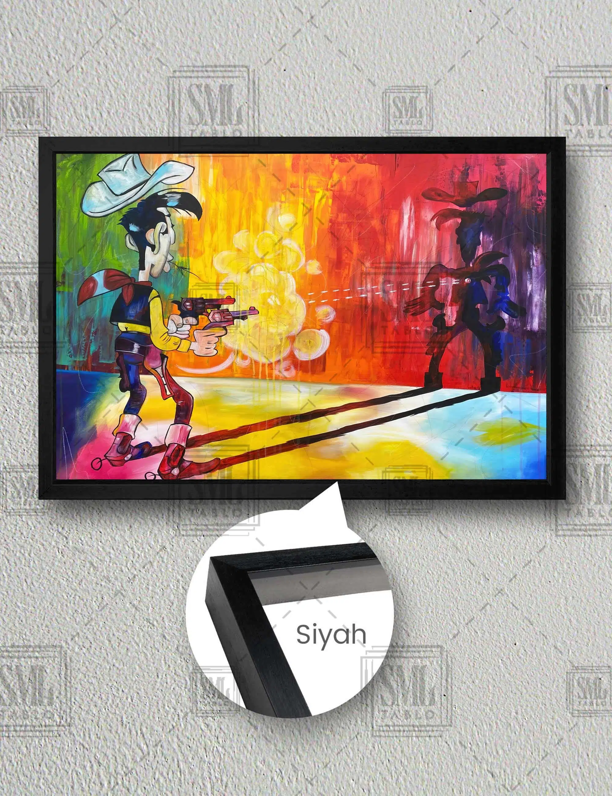 Gölgesine Ateş Eden Redkit Nostalji Art Dekor Yatay Çerçeveli Kanvas Tablo - Siyah