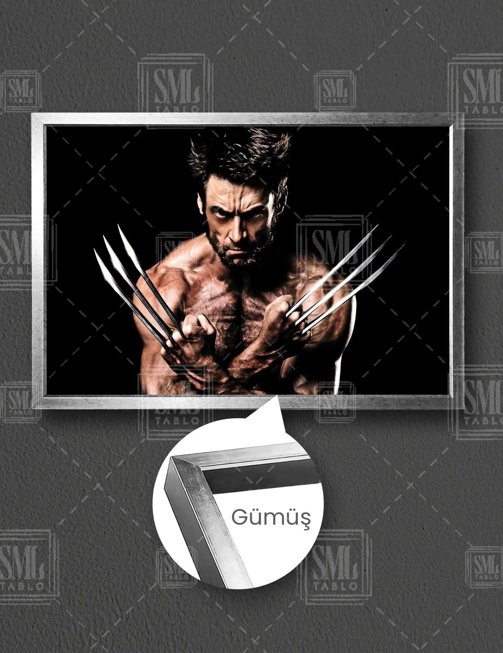 Hugh Jackman Kızgın Bakışlar Demir Eller Wolverine Xman Film Yatay Çerçeveli Kanvas Tablo - Gümüş