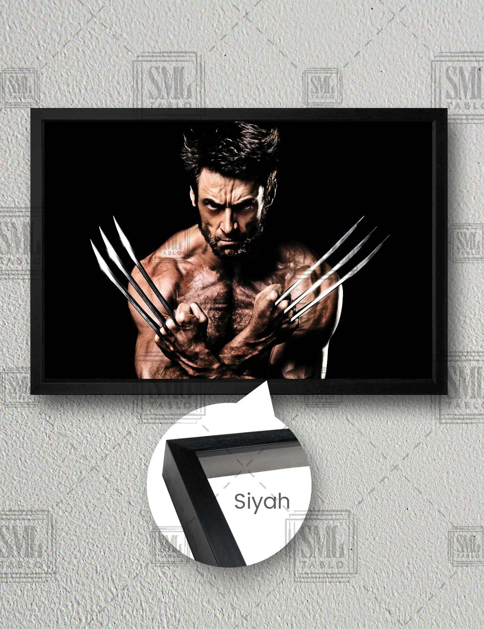 Hugh Jackman Kızgın Bakışlar Demir Eller Wolverine Xman Film Yatay Çerçeveli Kanvas Tablo - Siyah