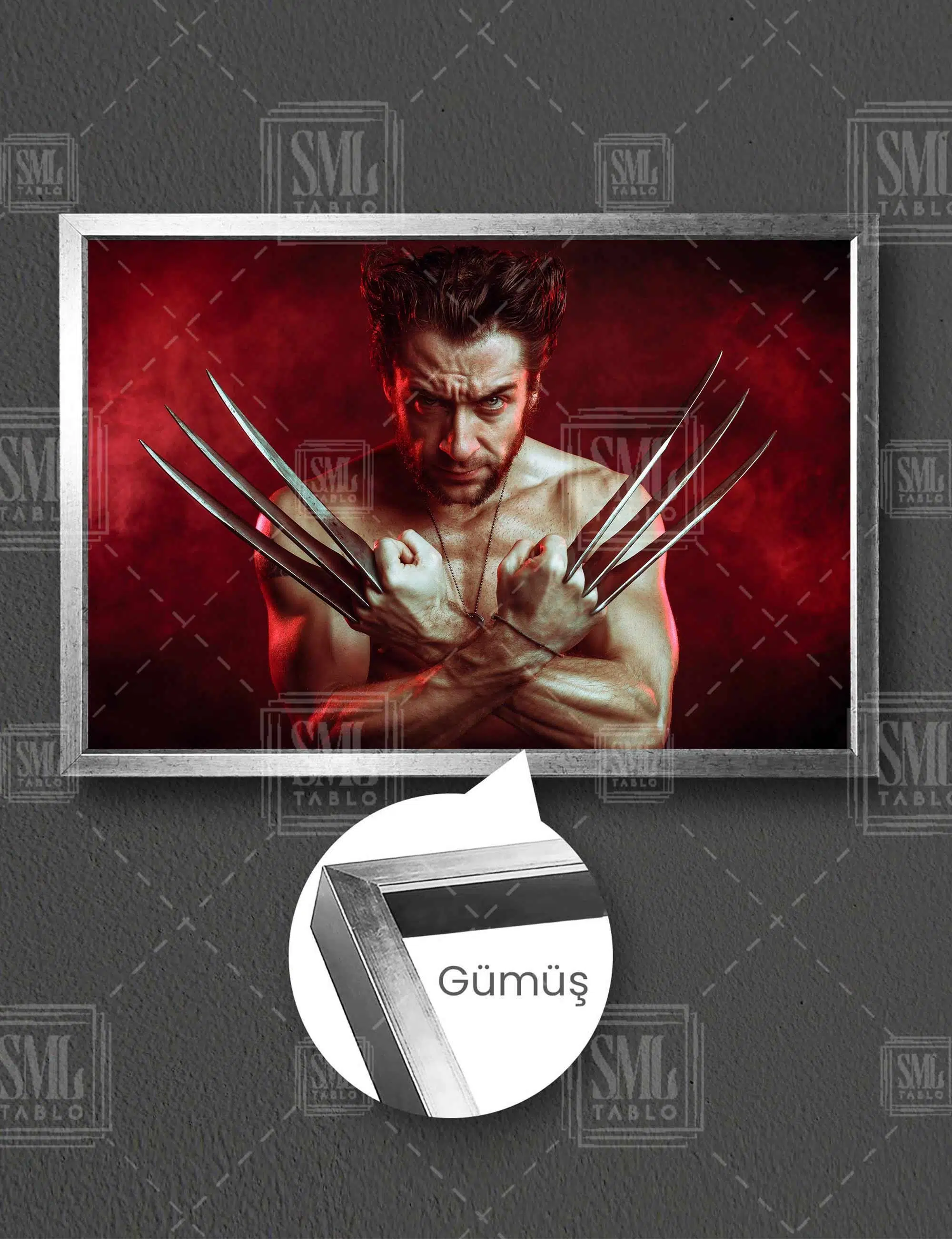 Hugh Jackman Kızgın Bakışlar Wolverine Xman Film Sanat Yatay Çerçeveli Kanvas Tablo - Gümüş
