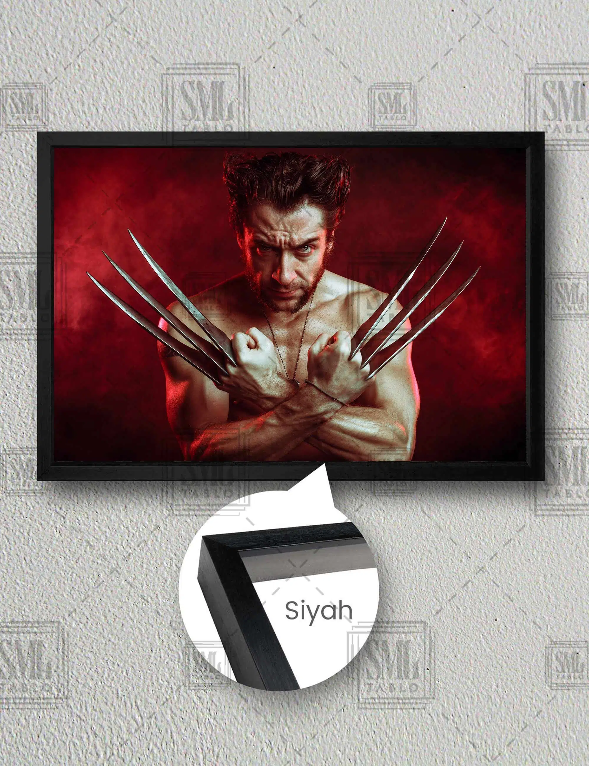 Hugh Jackman Kızgın Bakışlar Wolverine Xman Film Sanat Yatay Çerçeveli Kanvas Tablo - Siyah