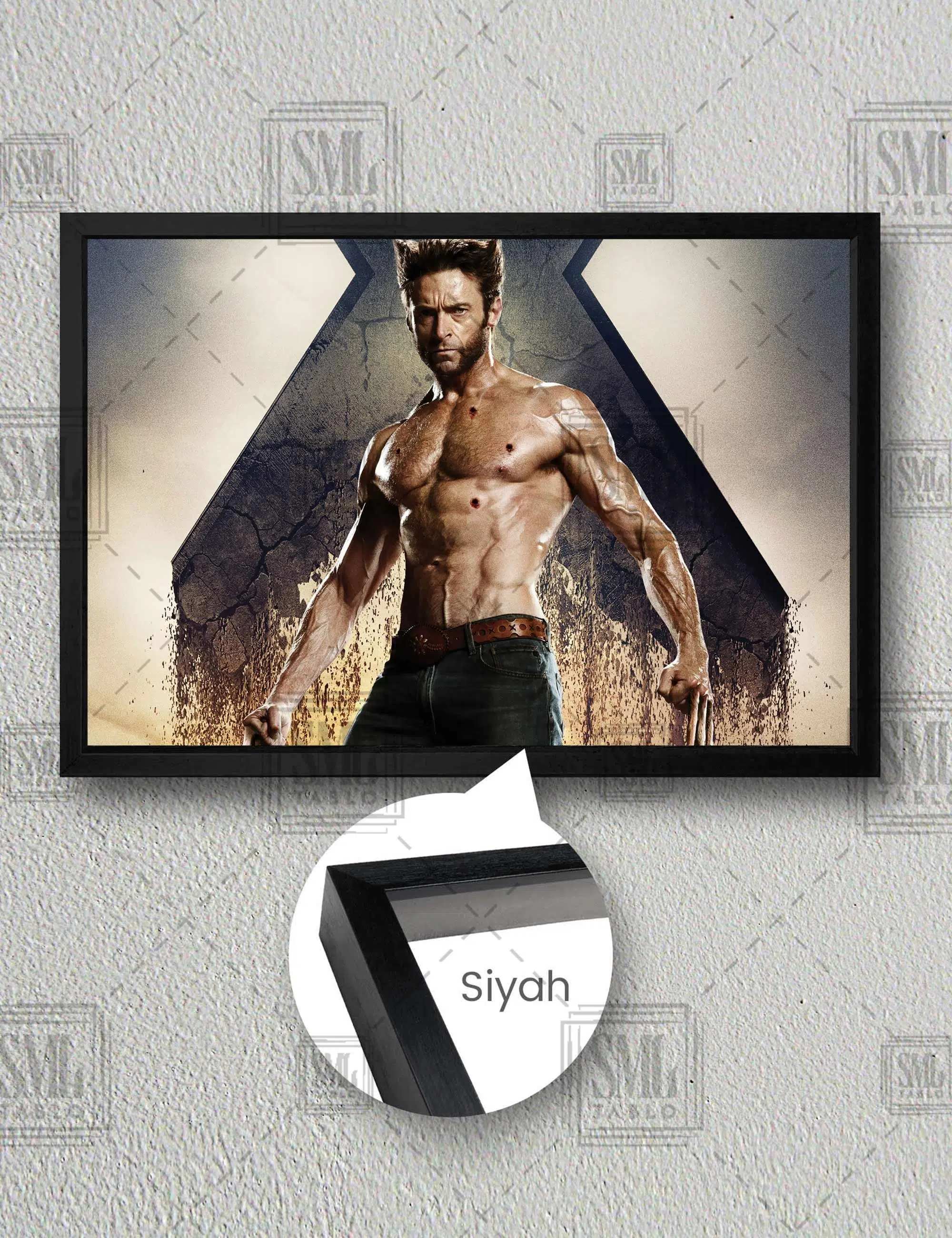 İki Elini Yana Açmış Hugh Jackman Wolverine Xman Film Yatay Çerçeveli Kanvas Tablo - Siyah
