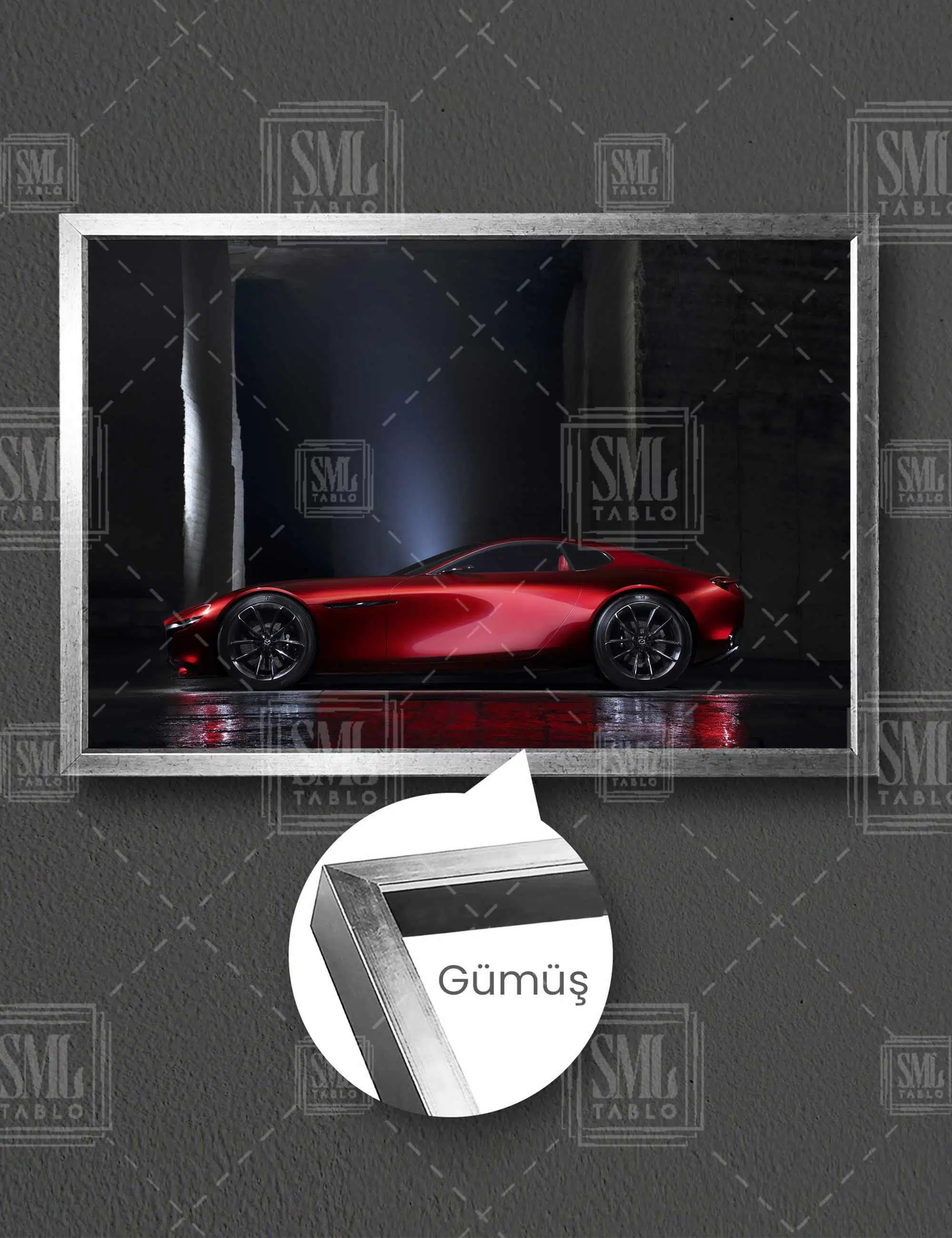 Kırmızı Mazda Rx Karizma Araba Dekor Yatay Çerçeveli Kanvas Tablo - Gümüş