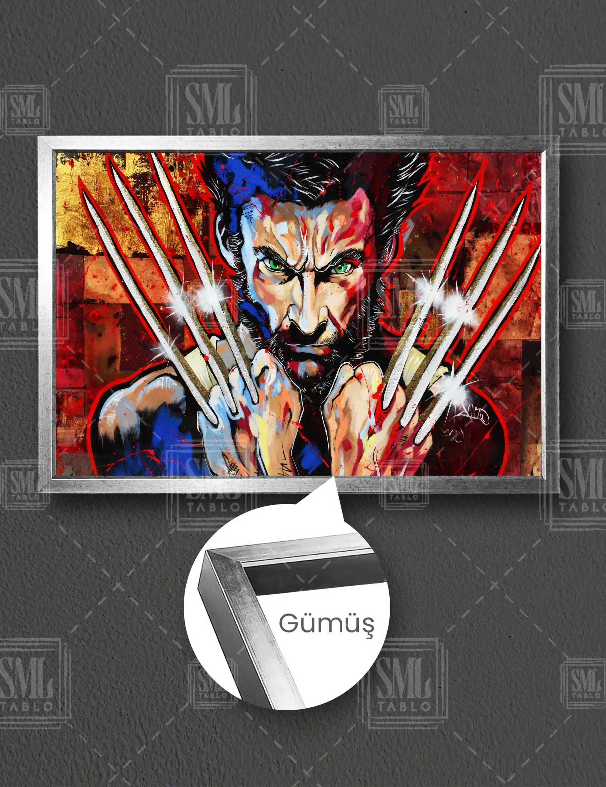 Kızgın Bakışlı Hugh Jackman Wolverine Art Xman Film Yatay Çerçeveli Kanvas Tablo - Gümüş
