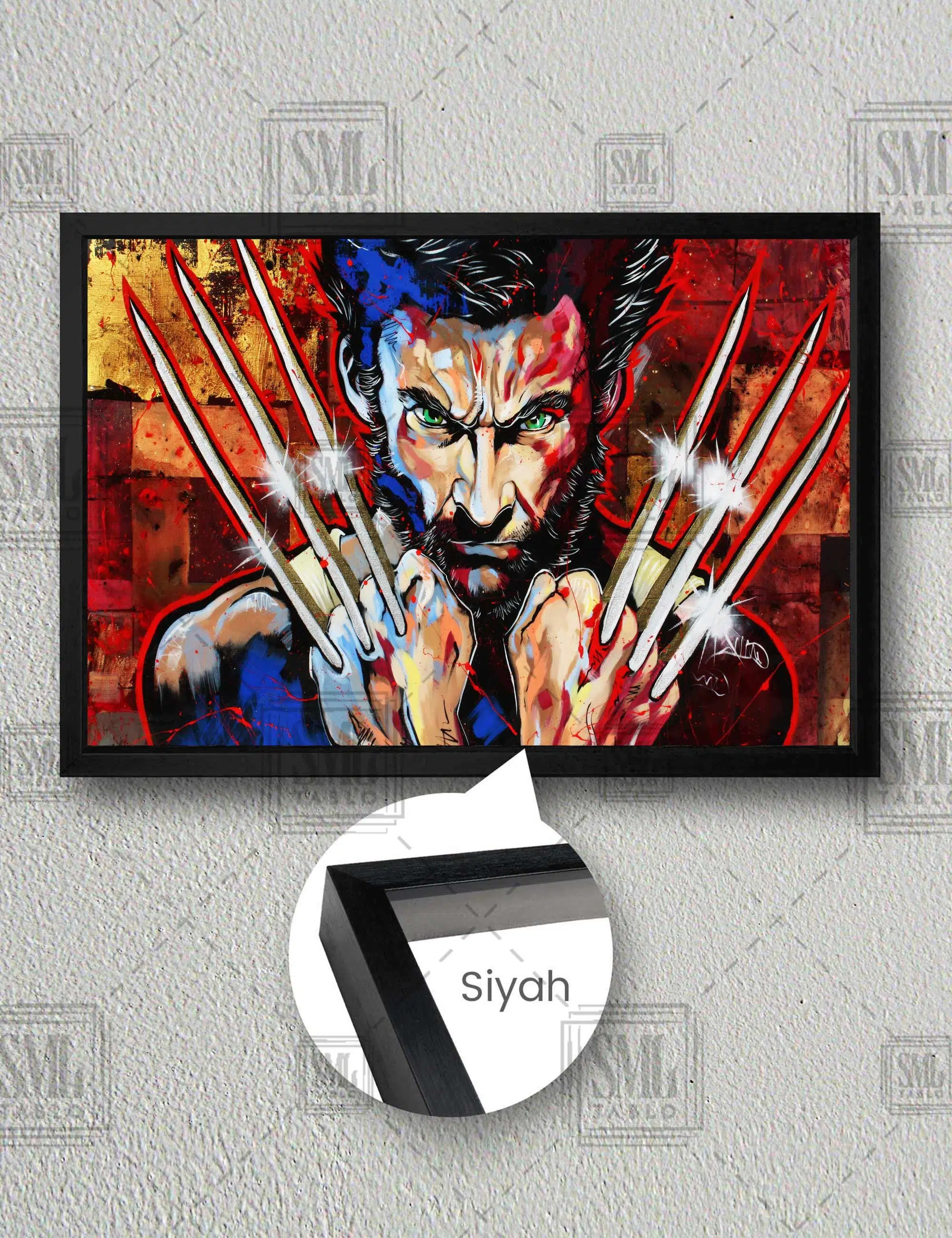 Kızgın Bakışlı Hugh Jackman Wolverine Art Xman Film Yatay Çerçeveli Kanvas Tablo - Siyah