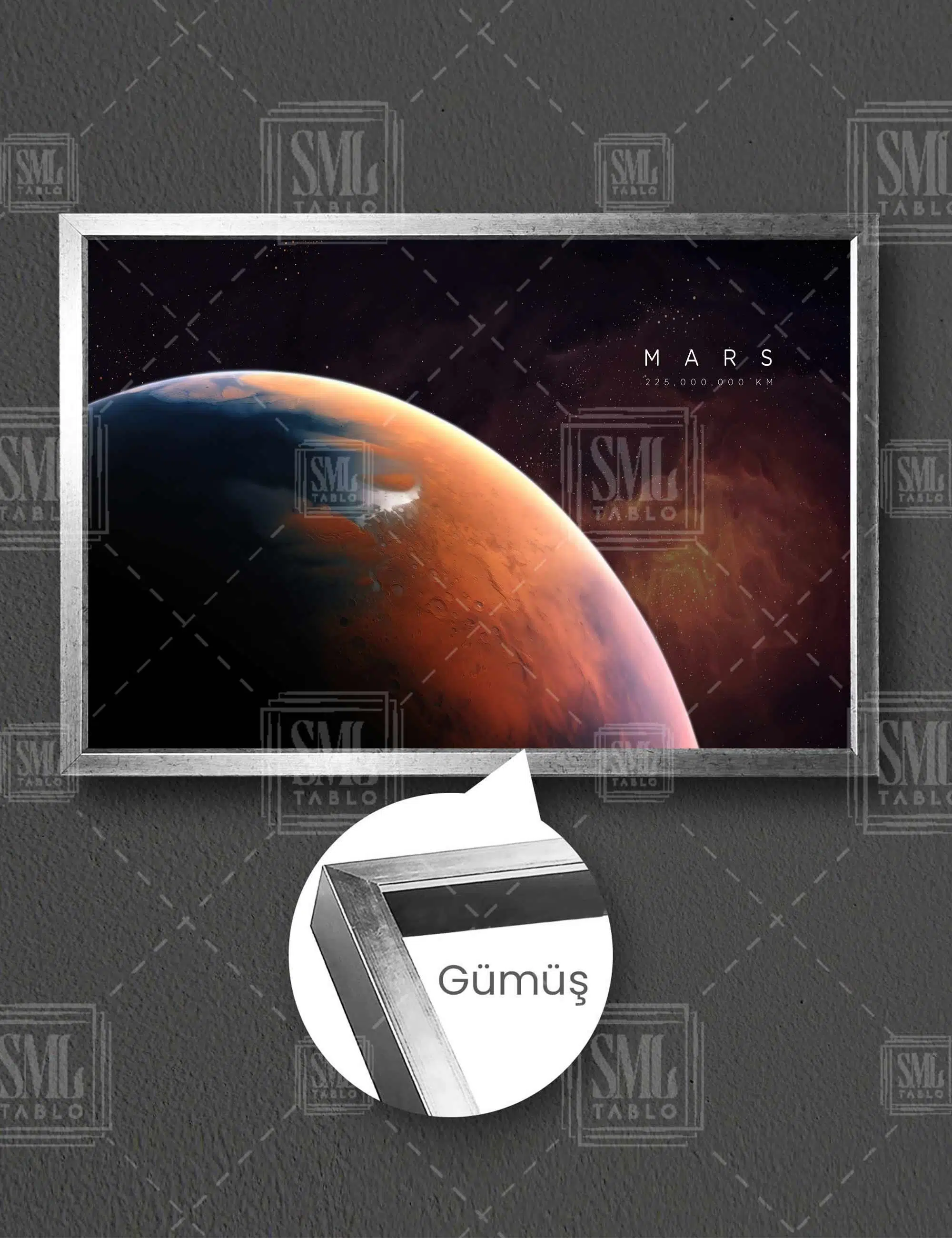 Kızıl Gezegen Mars Uzay Cosmos Kozmoz Dekor Astronot Yatay Çerçeveli Kanvas Tablo - Gümüş
